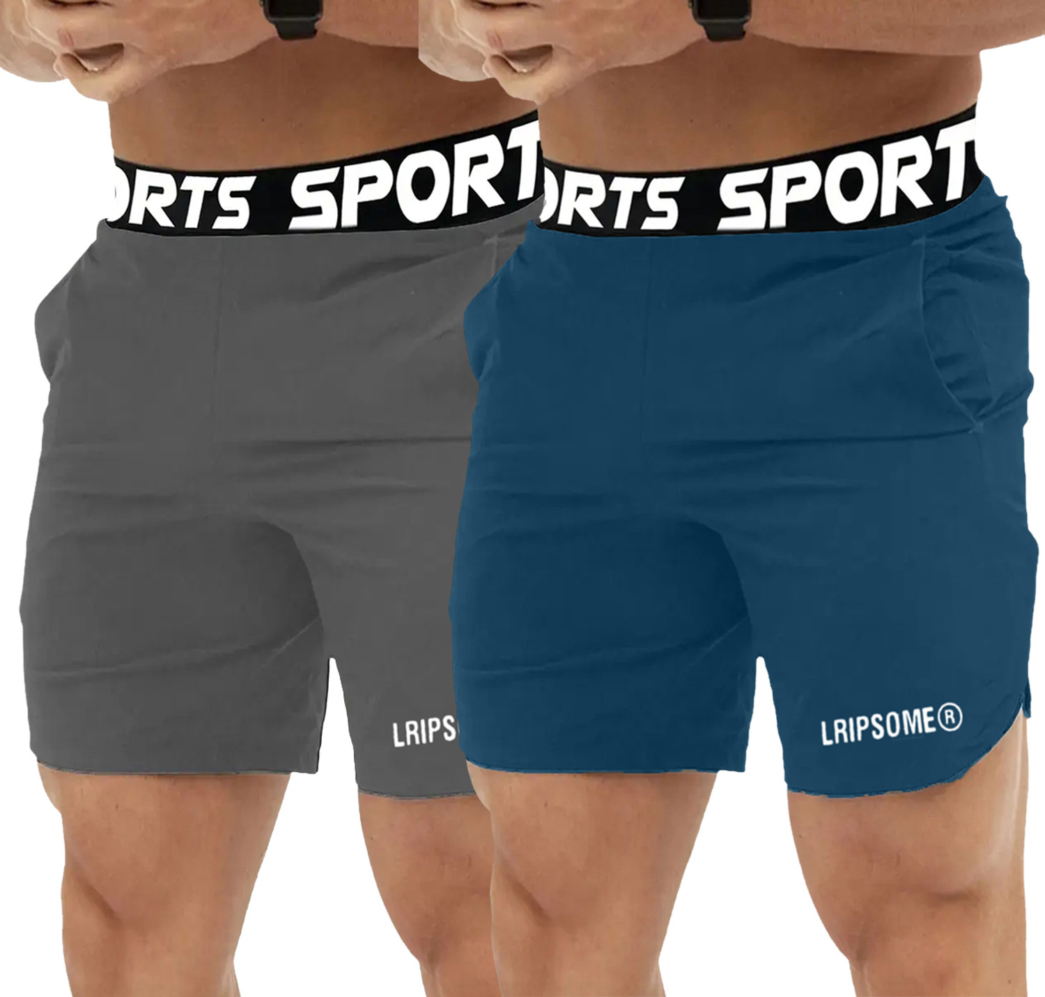 Image of Lripsome Solid Men Grey, Blue Sports Shorts