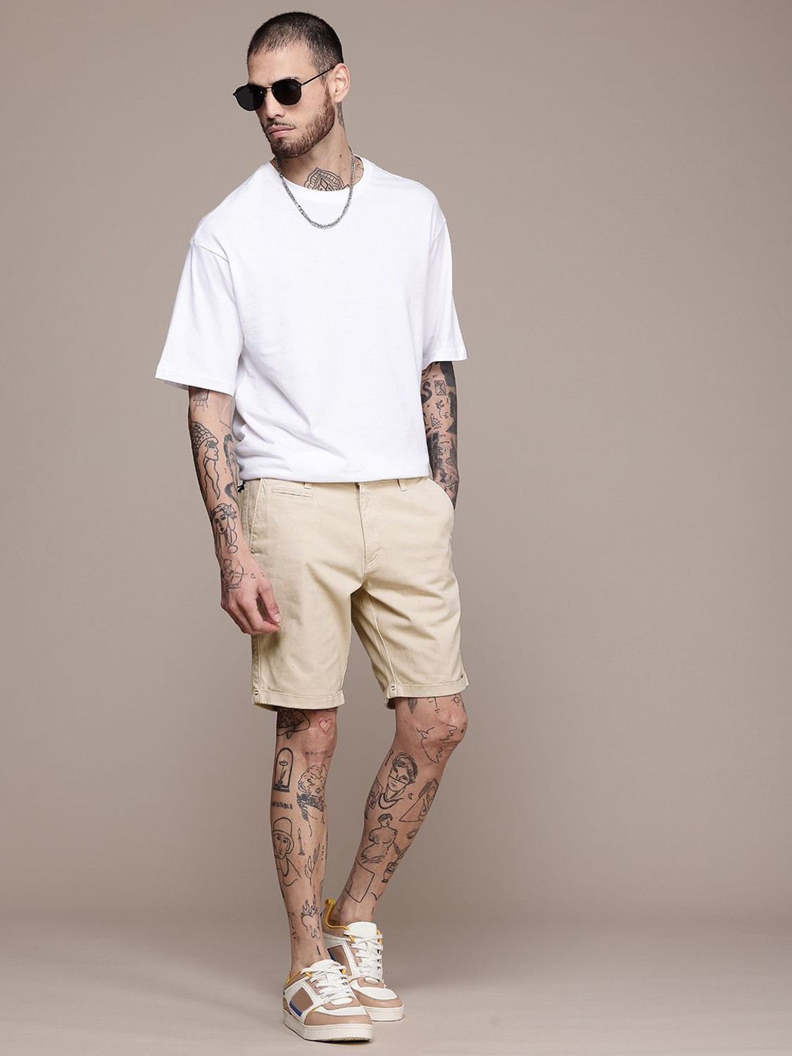 Image of Roadster Solid Men Beige Chino Shorts