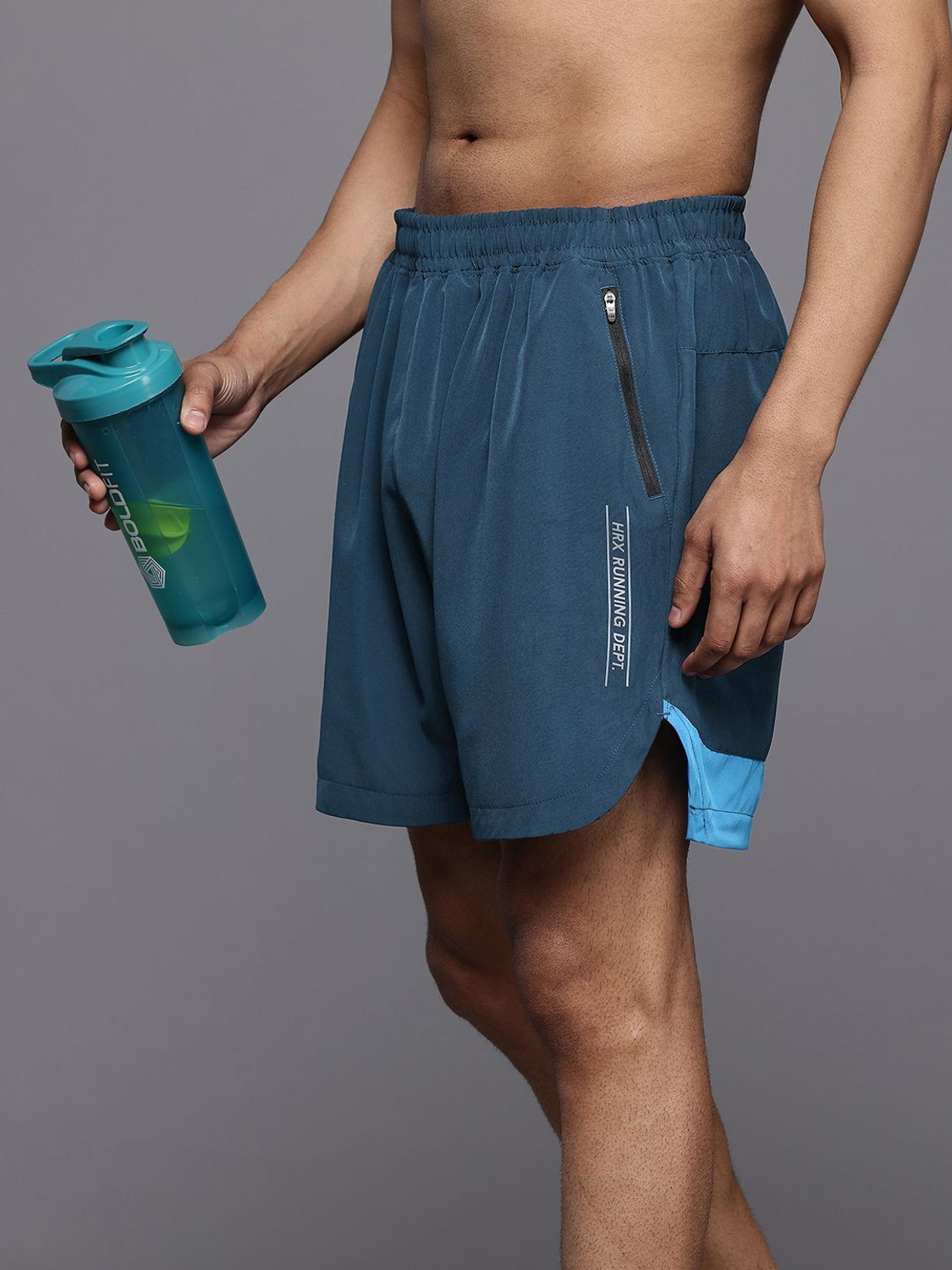 Image of HRX by Hrithik Roshan Solid Men Blue Sports Shorts