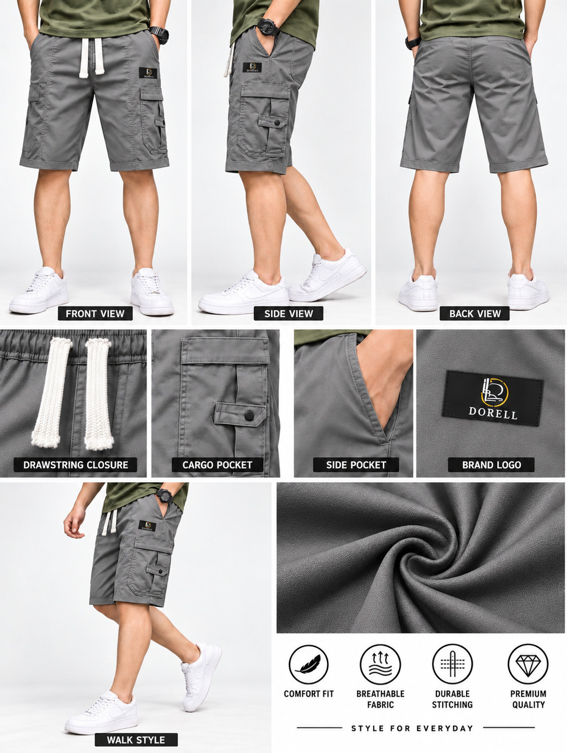 Image of dorell Solid Men Grey Cargo Shorts
