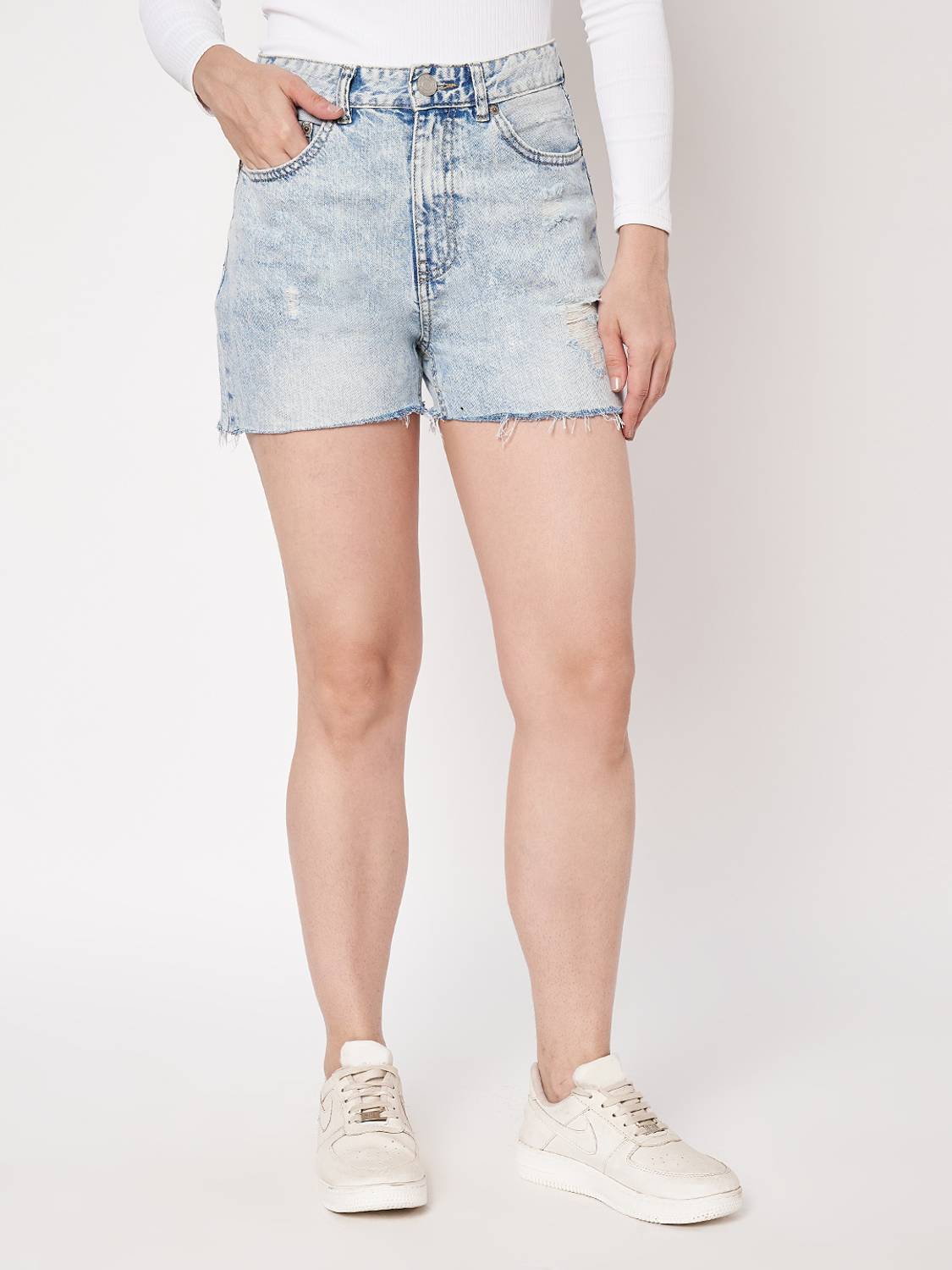 Amaara Distressed Women Light Blue Hotpants