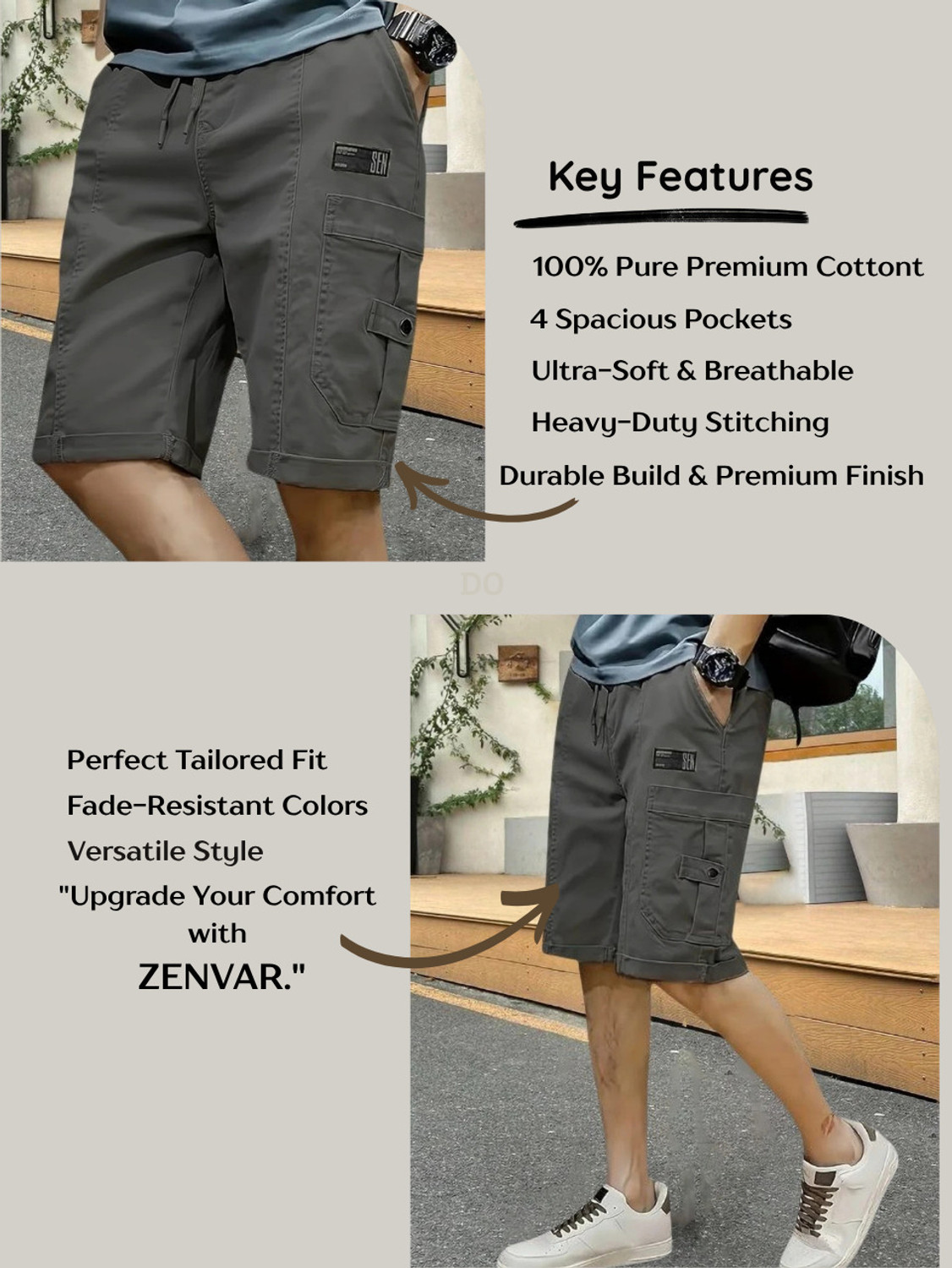Image of STRYDE Printed Men Grey Cargo Shorts