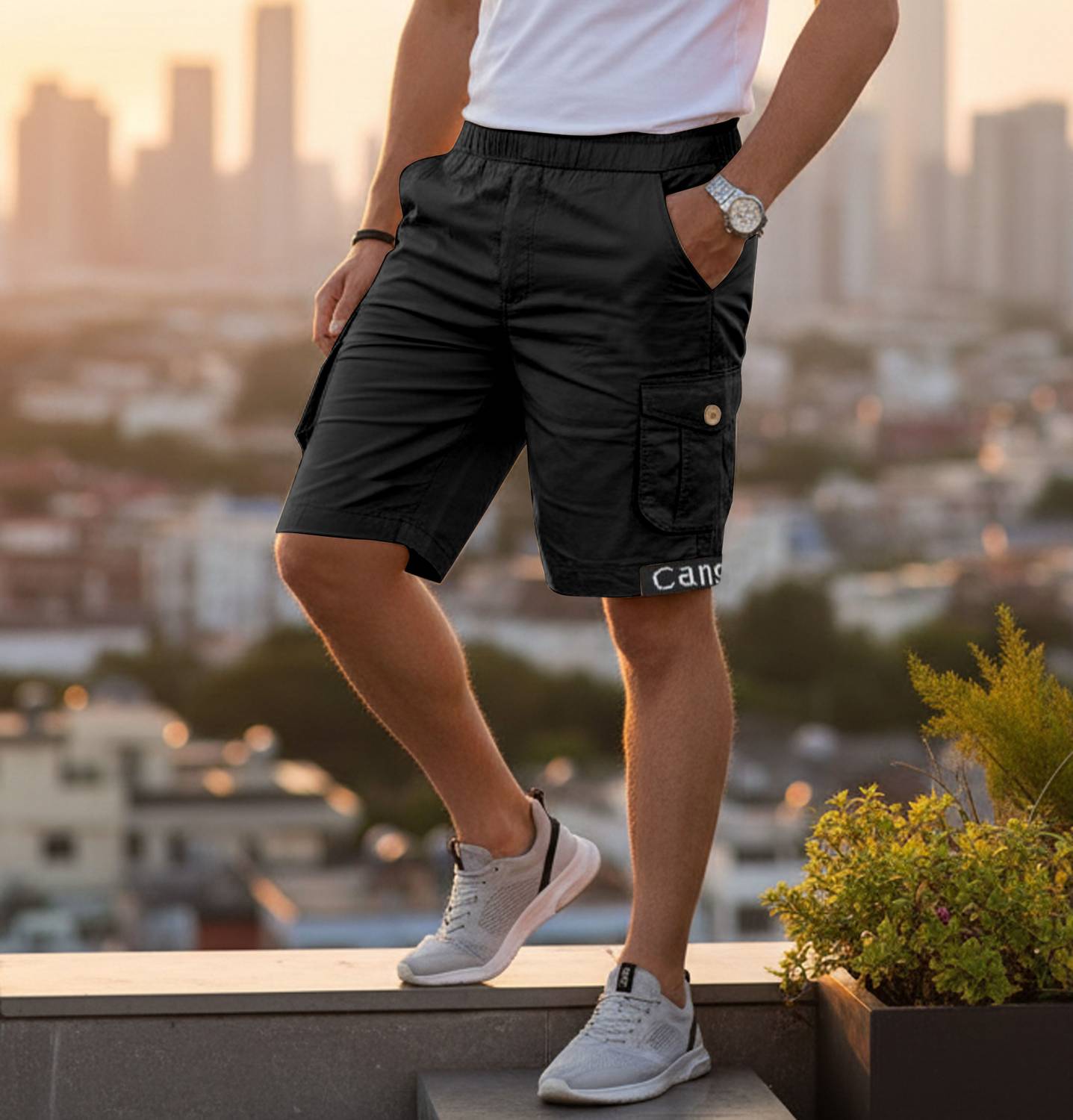 ANAGHTECHNOLOGY Solid Men Black Cargo Shorts