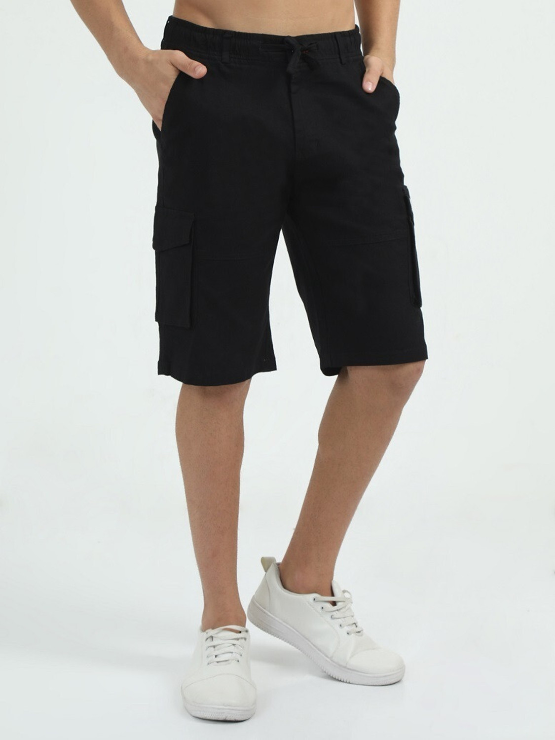 Image of Bellaciao Clothings Co Solid Men Black Cargo Shorts