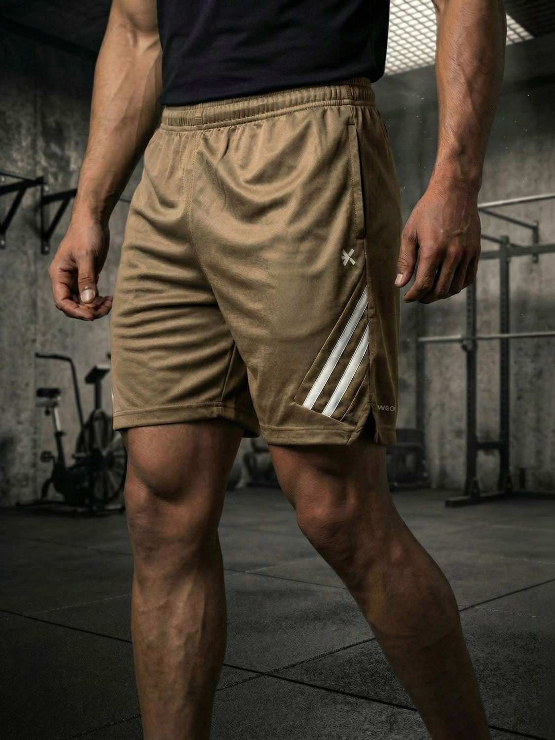 Image of HRX by Hrithik Roshan Striped Men Brown, White Sports Shorts