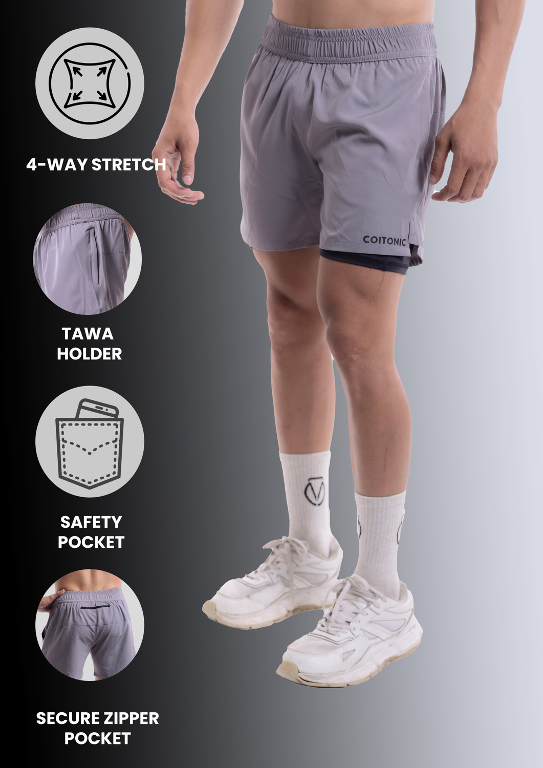 Image of COITONIC Solid Men Grey Sports Shorts
