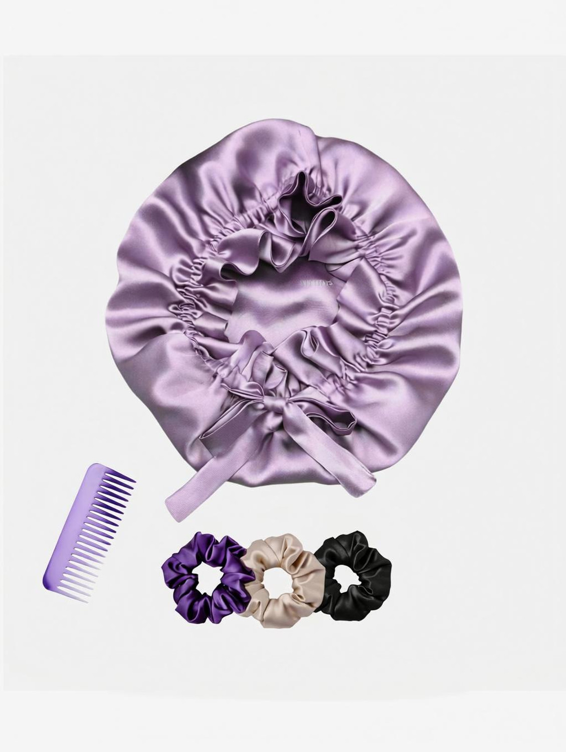 Attune Satin Silk Hair Bonnet with 3 Premium Scrunchies | Adjustable Sleep & Shower