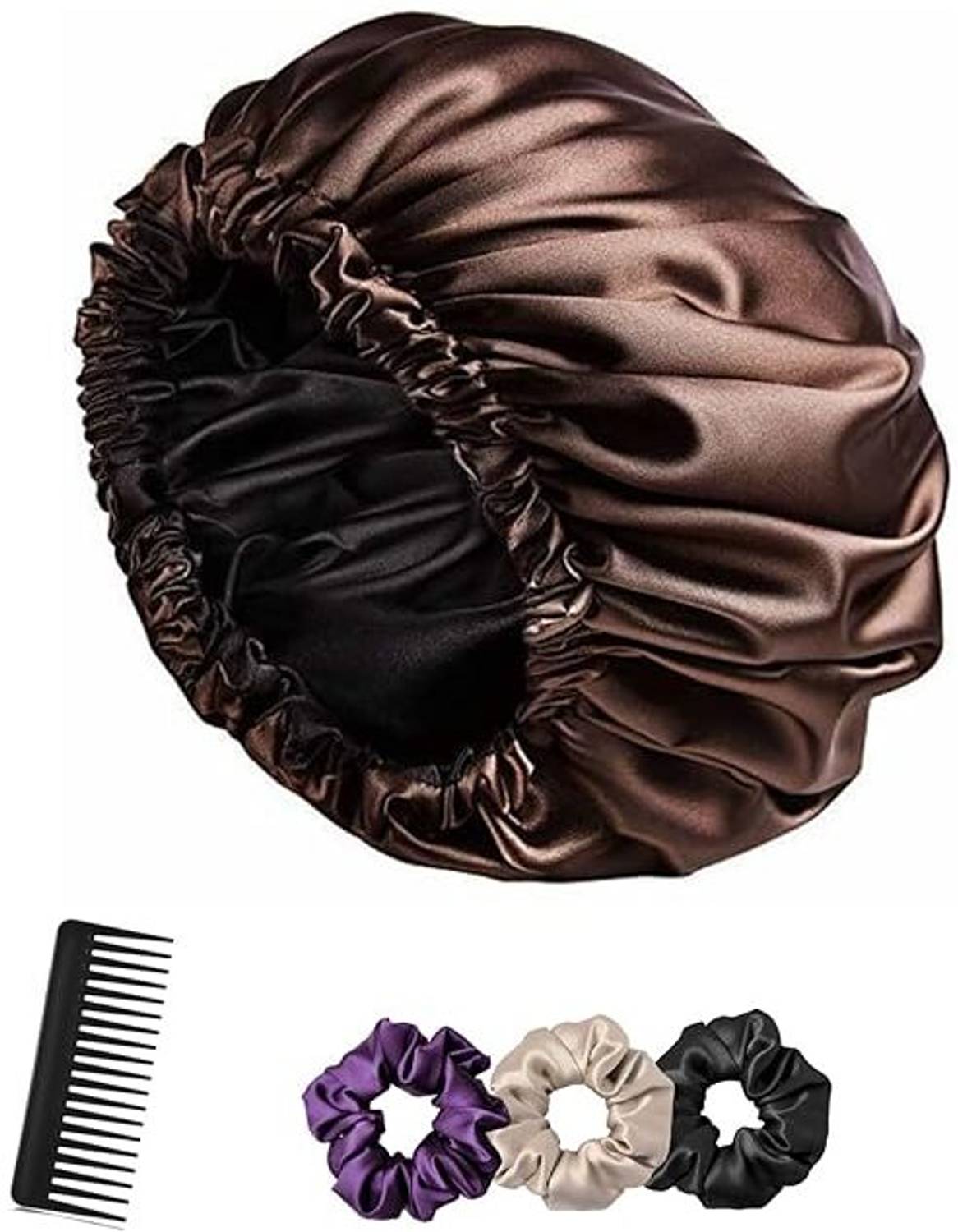 Attune Satin Silk Bonnet for Hair with 3 Satin Scrunchies Silk Hair Wrap