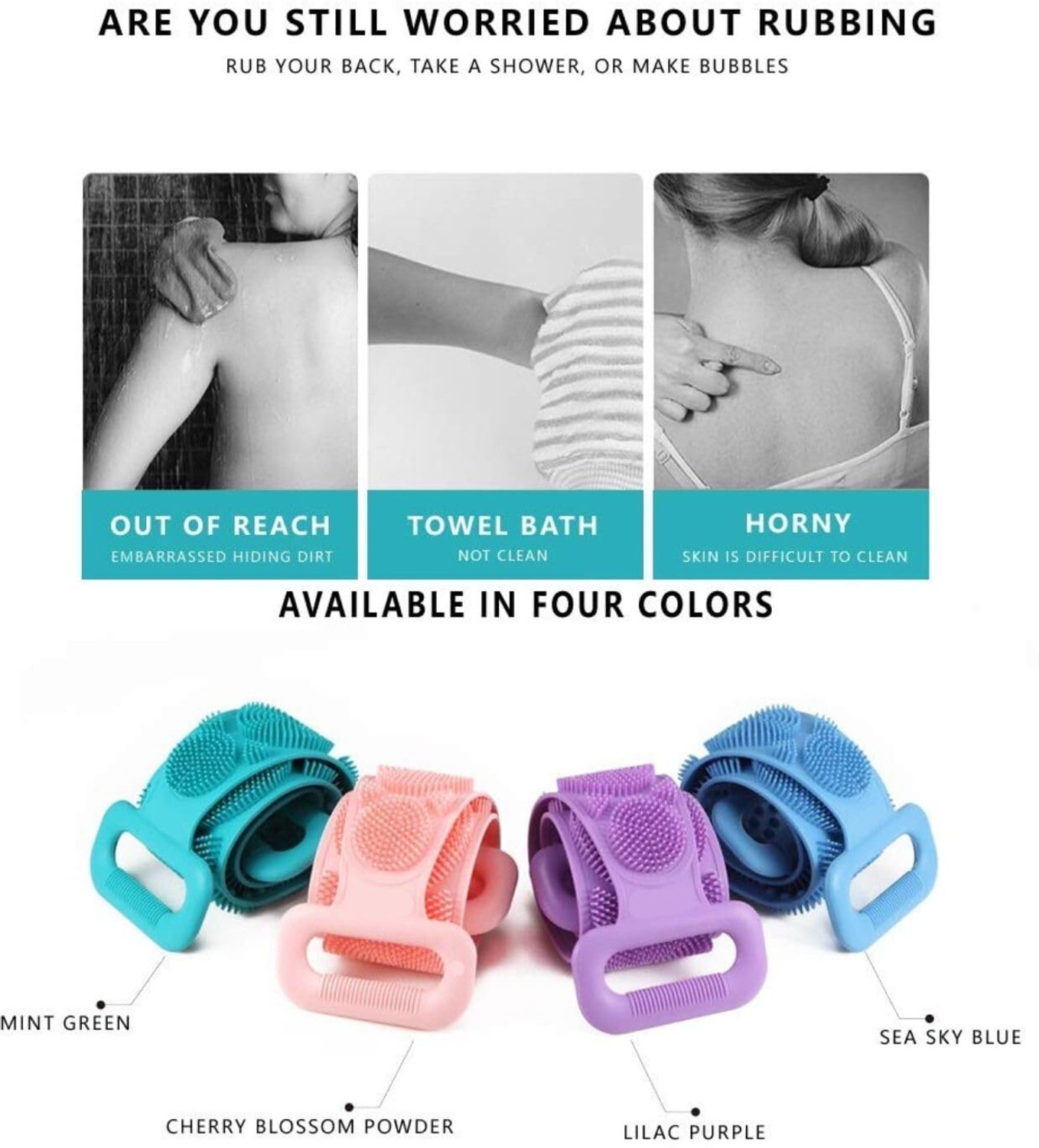Image of AMOZI Silicone Body Back Scrubber, Bathing Brush for Deep Clean, Deadskin Removal Belt