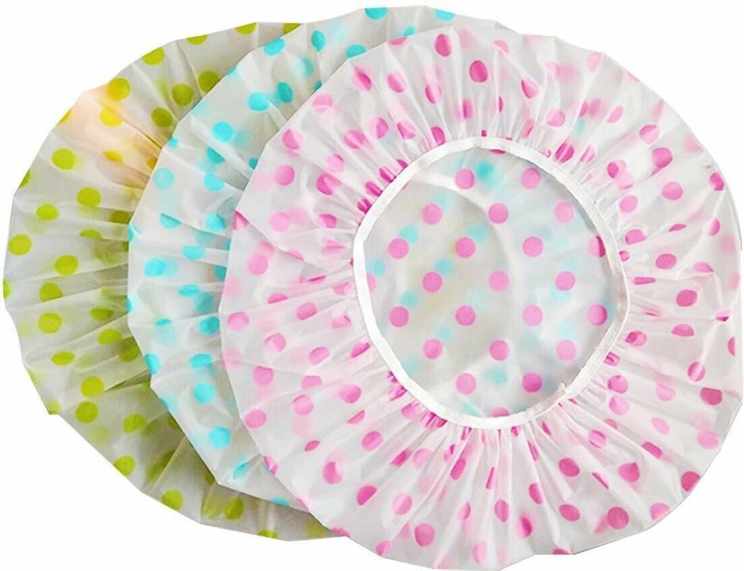 Cosluxe Multicolour Waterproof Elastic Printed Plastic Reusable Shower Caps pack of 03