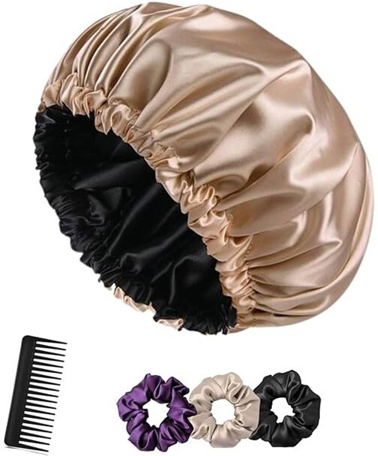 Attune Satin Silk Bonnet for Hair with Scalp Massager Brush & 3 Satin Scrunchies