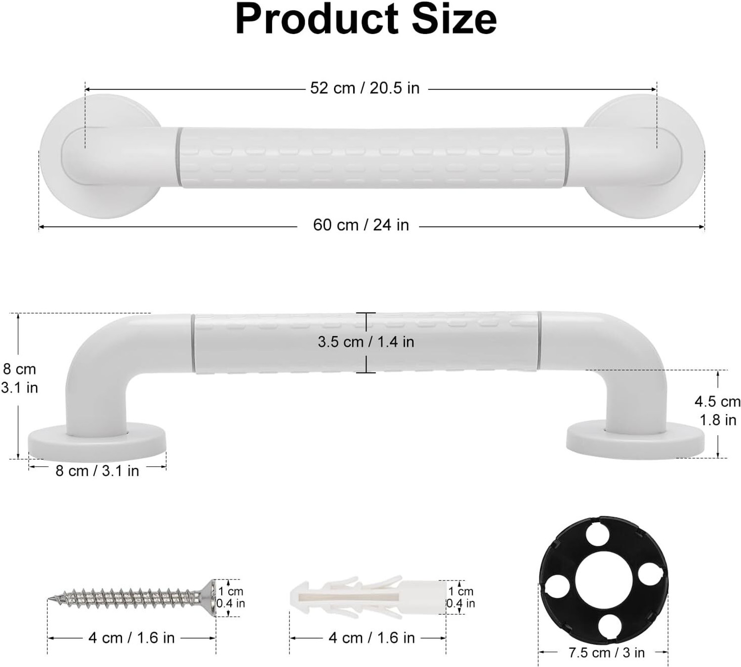 Image of KURIC Heavy Duty Bathroom Grab Bar, Safety Support Rail Handle for Senior Citizens 24 inch Shower Grab Bar