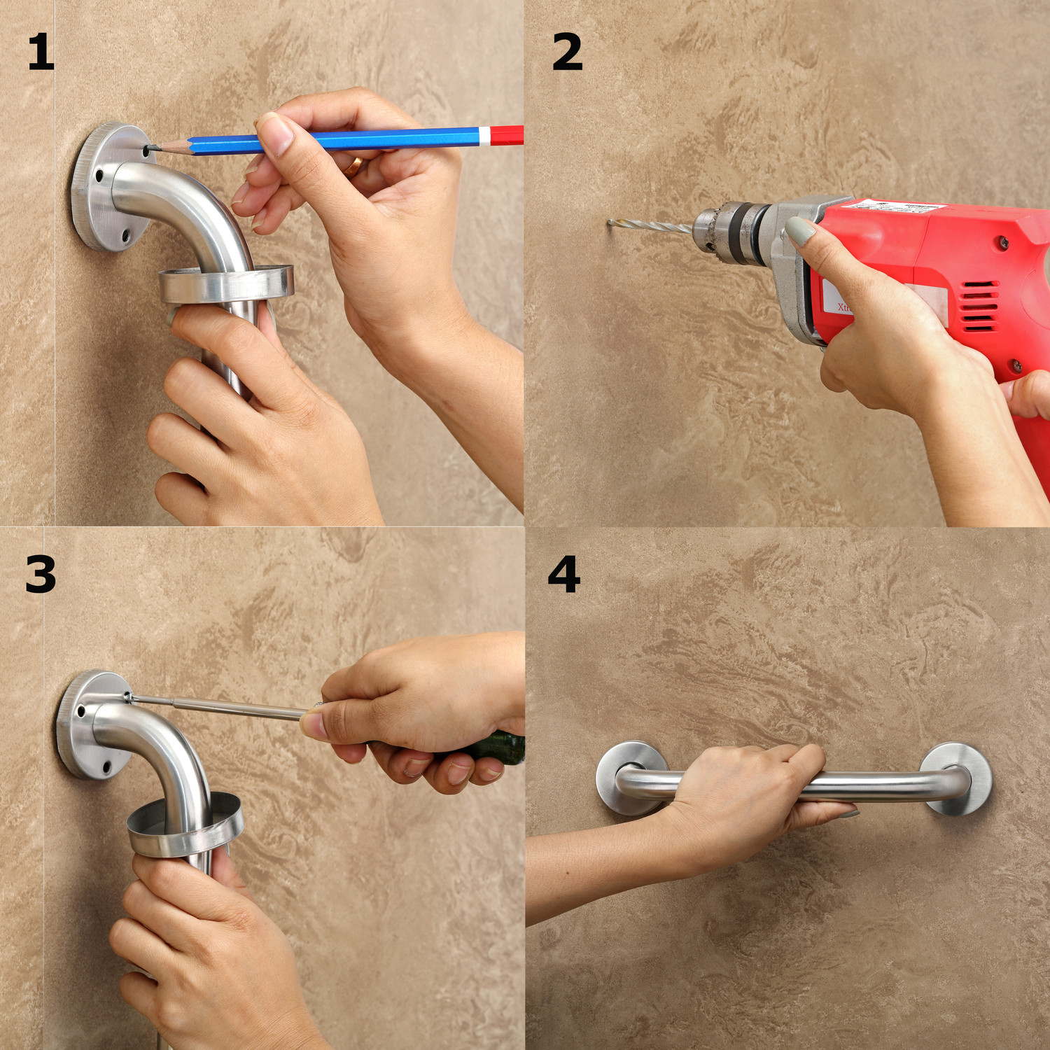 Image of Garbnoire Stainless Steel Grab Bar for Bathroom & Bathtub Wall Mounted Safety Hand Support Rail Matt Finish - Balance Handle - Towel Bar - 8 Inch Pack of 4 Shower Grab Bar
