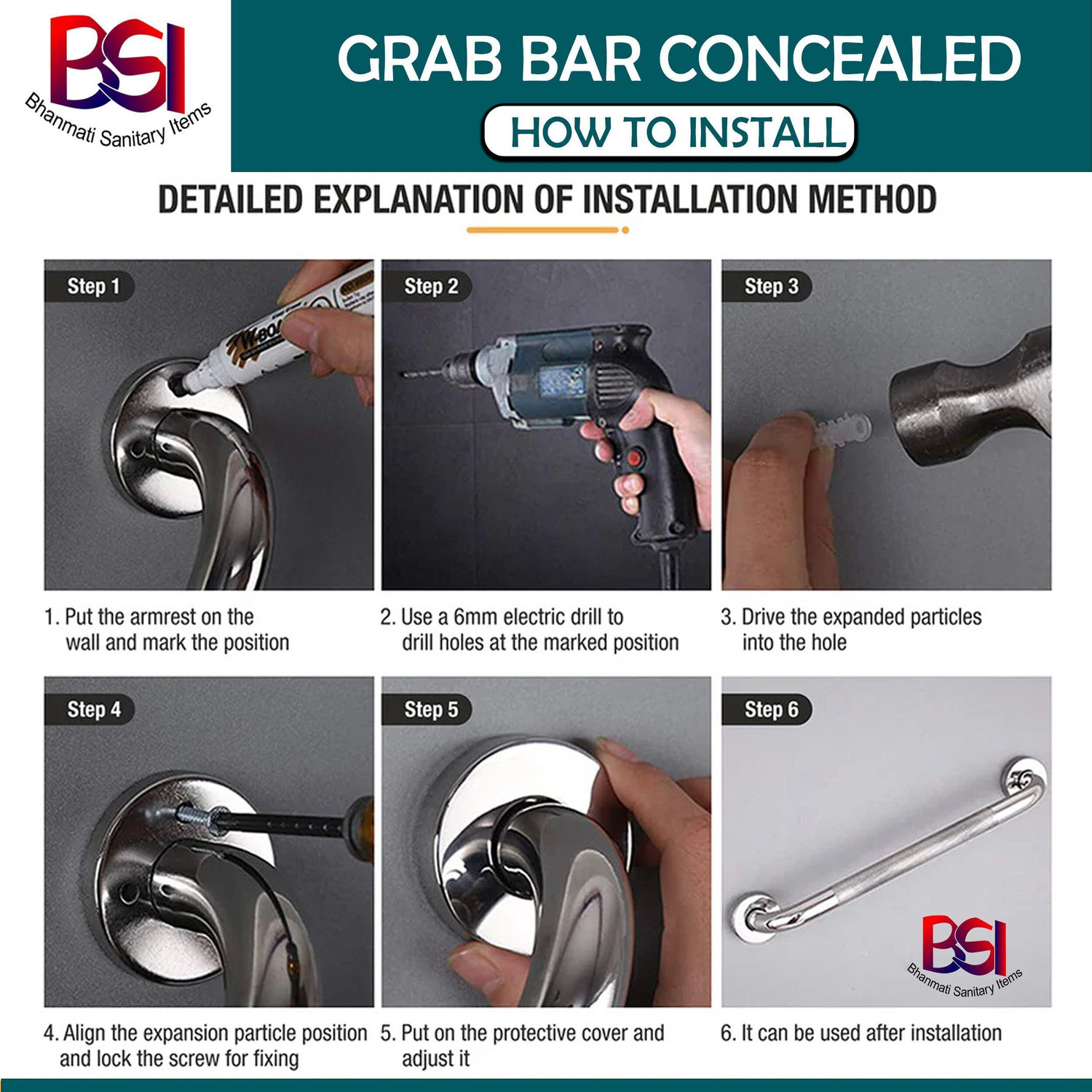 Image of Bhanmati sanitary Items SS304 Grab Bar 15 -Inch - Bathroom Safety Handle for Elderly Shower Grab Bar