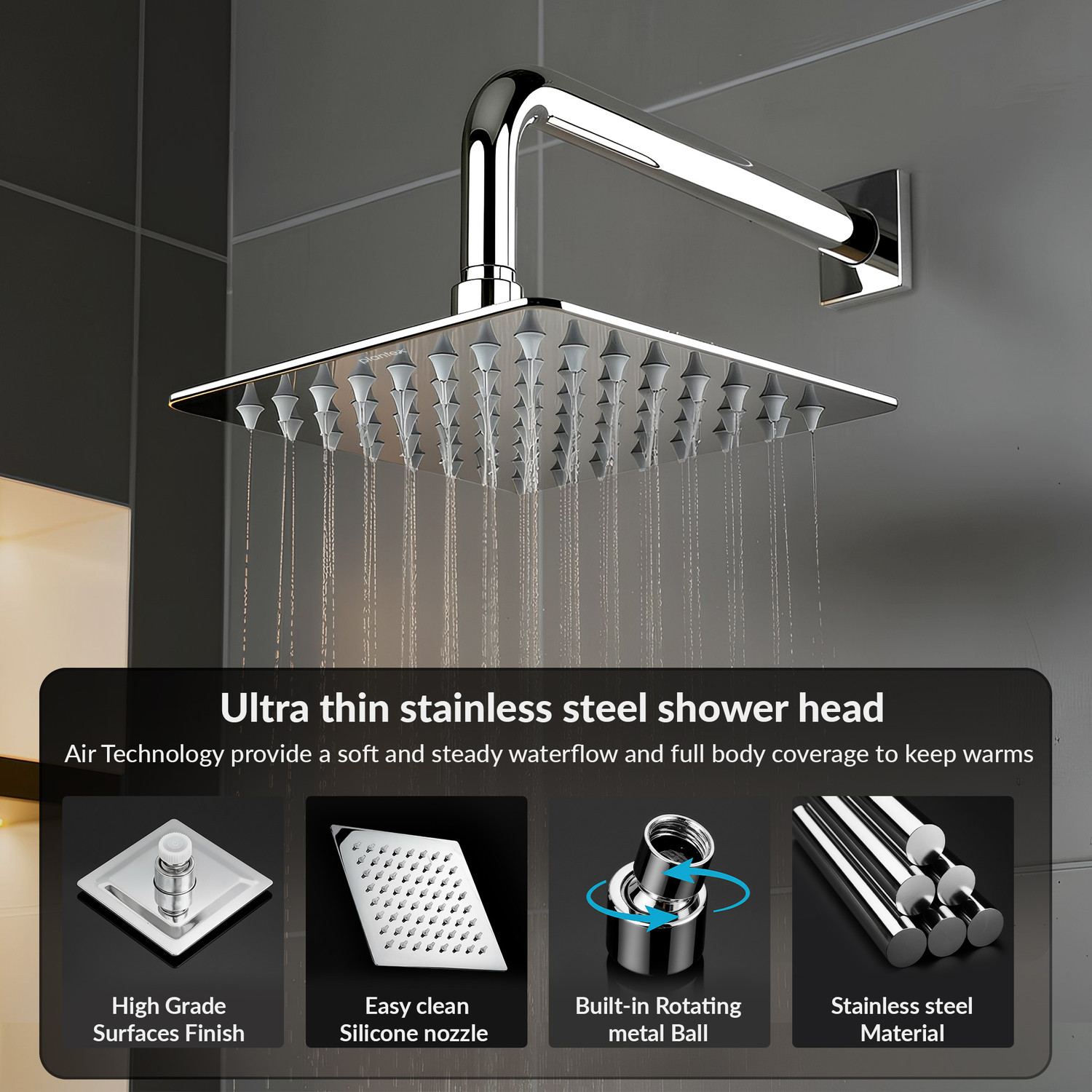 Image of Plantex Stainless Steel Shower Head for Bathroom /Rain Shower Head /Shower-(6x6 In) Shower Head