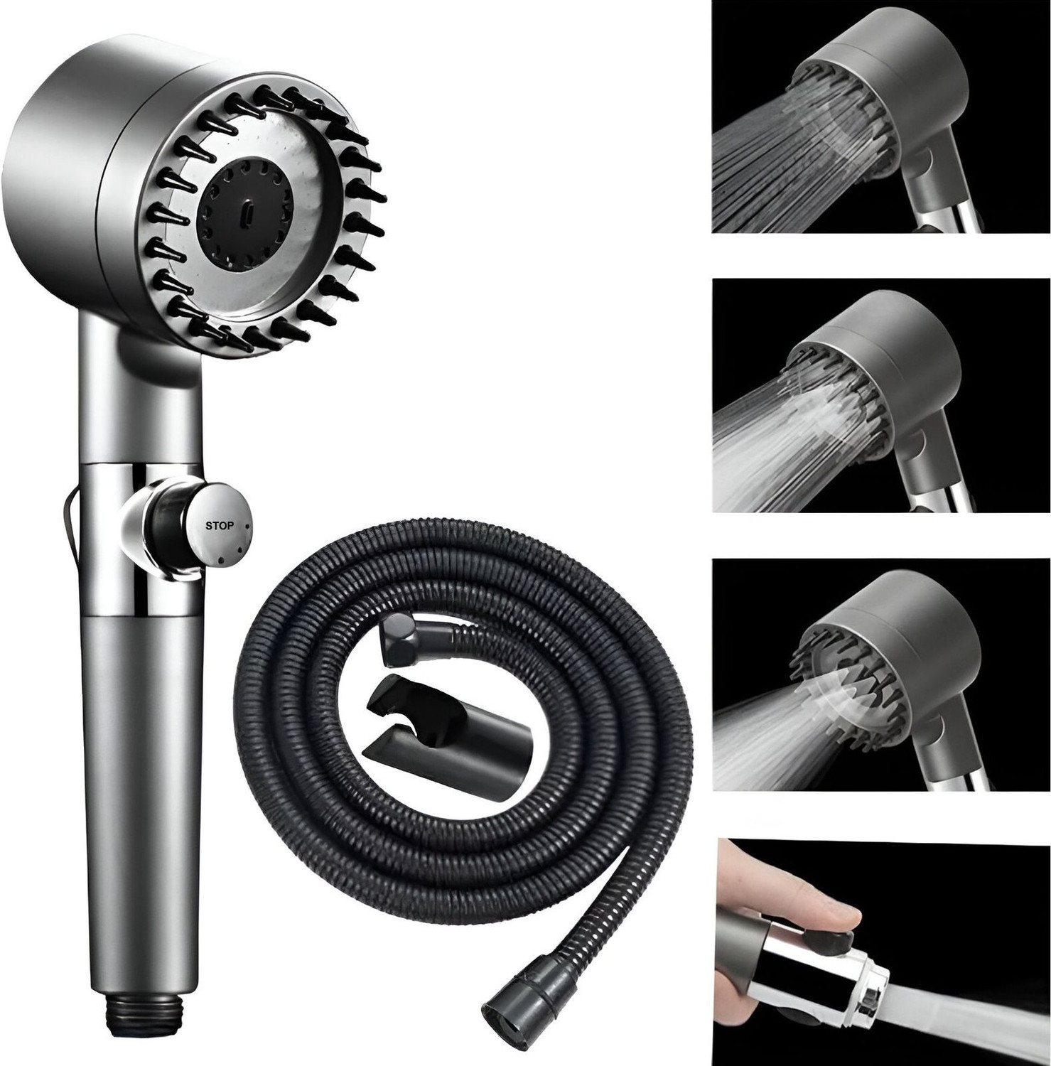 Image of Spazio by Premium Quality ABS Toilet /washroom Hand Spray /Faucet Jet With ABS High Pressure Multi Flow Hand Shower Set And Massage Point-1.5M Tube&Hook Shower Head