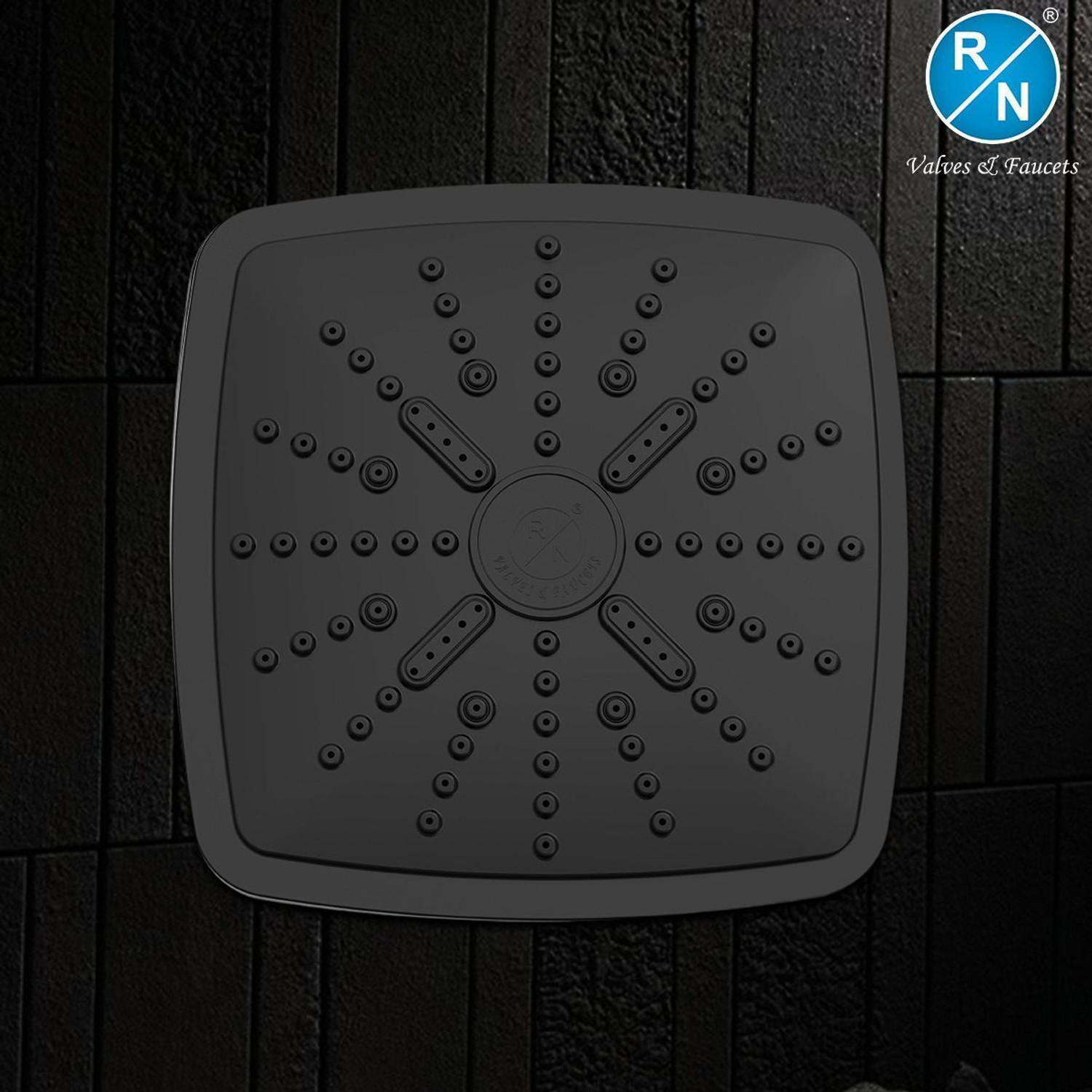Image of R. N. PTMT Superior Plastic Overhead Shower with 12 inch Arm (Black) | RainFall Shower Head