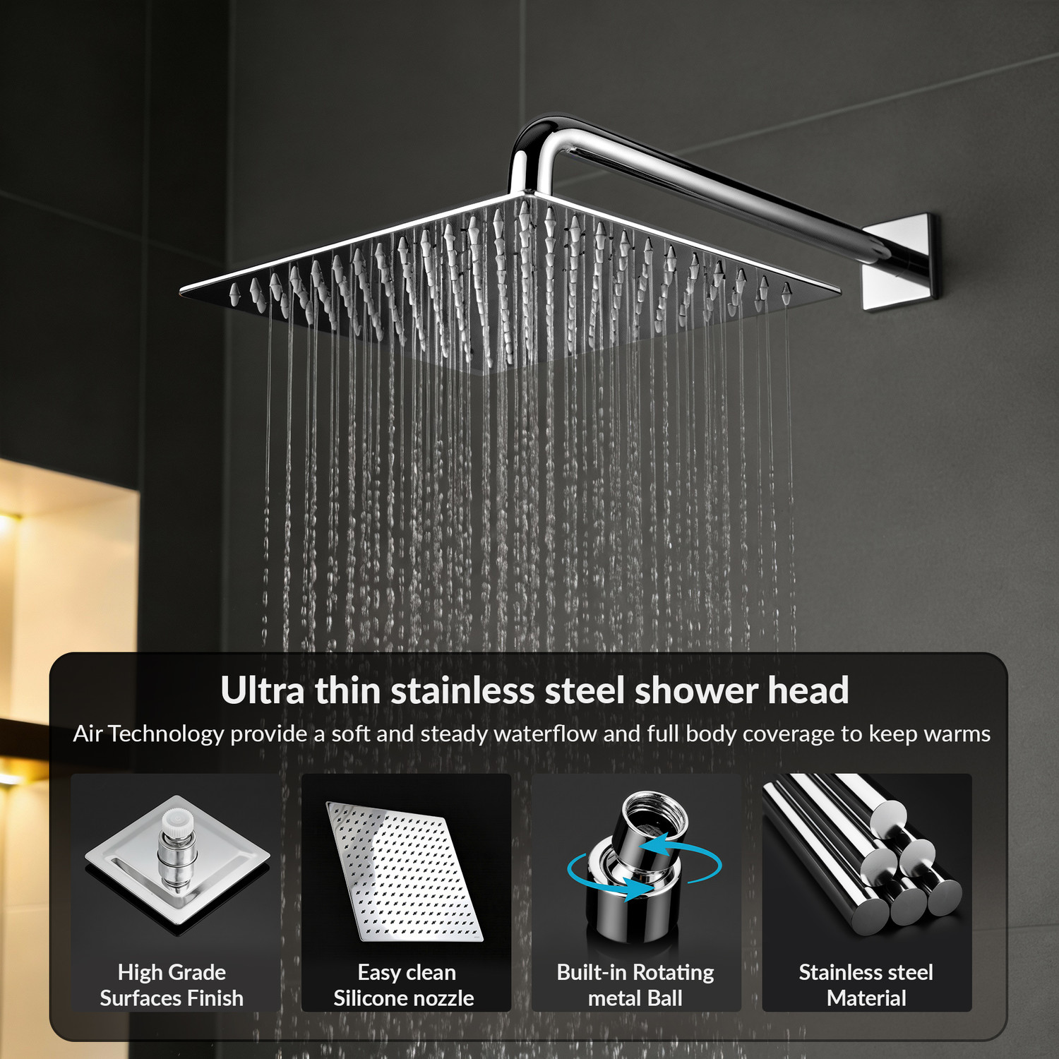 Image of Plantex Rain Shower Head /Stainless Steel Shower Head for Bathroom /Shower-(12x12 In) Shower Head
