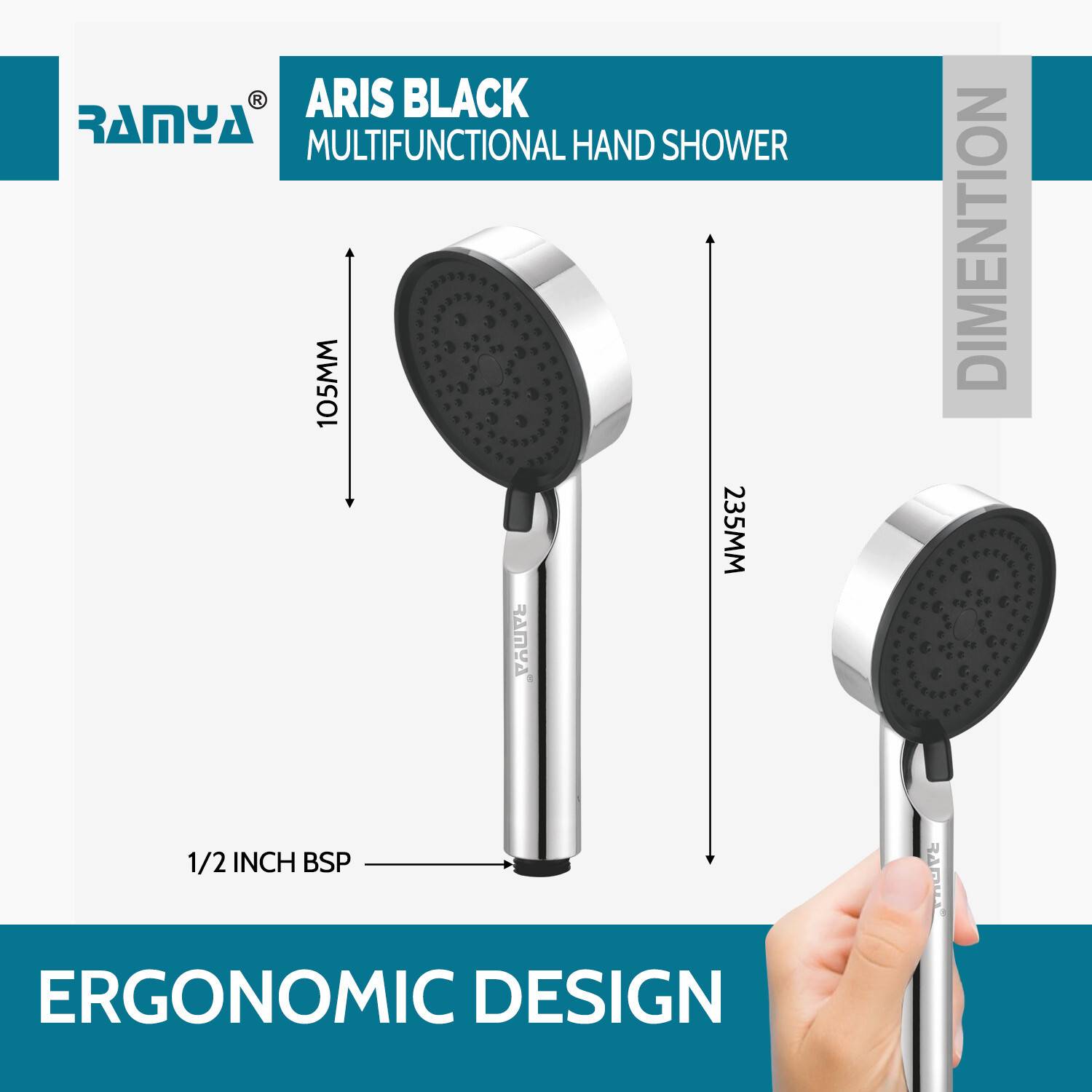 Ramya Luxury Series 5 Gear Multi Adjustable Shower Head - Image 4