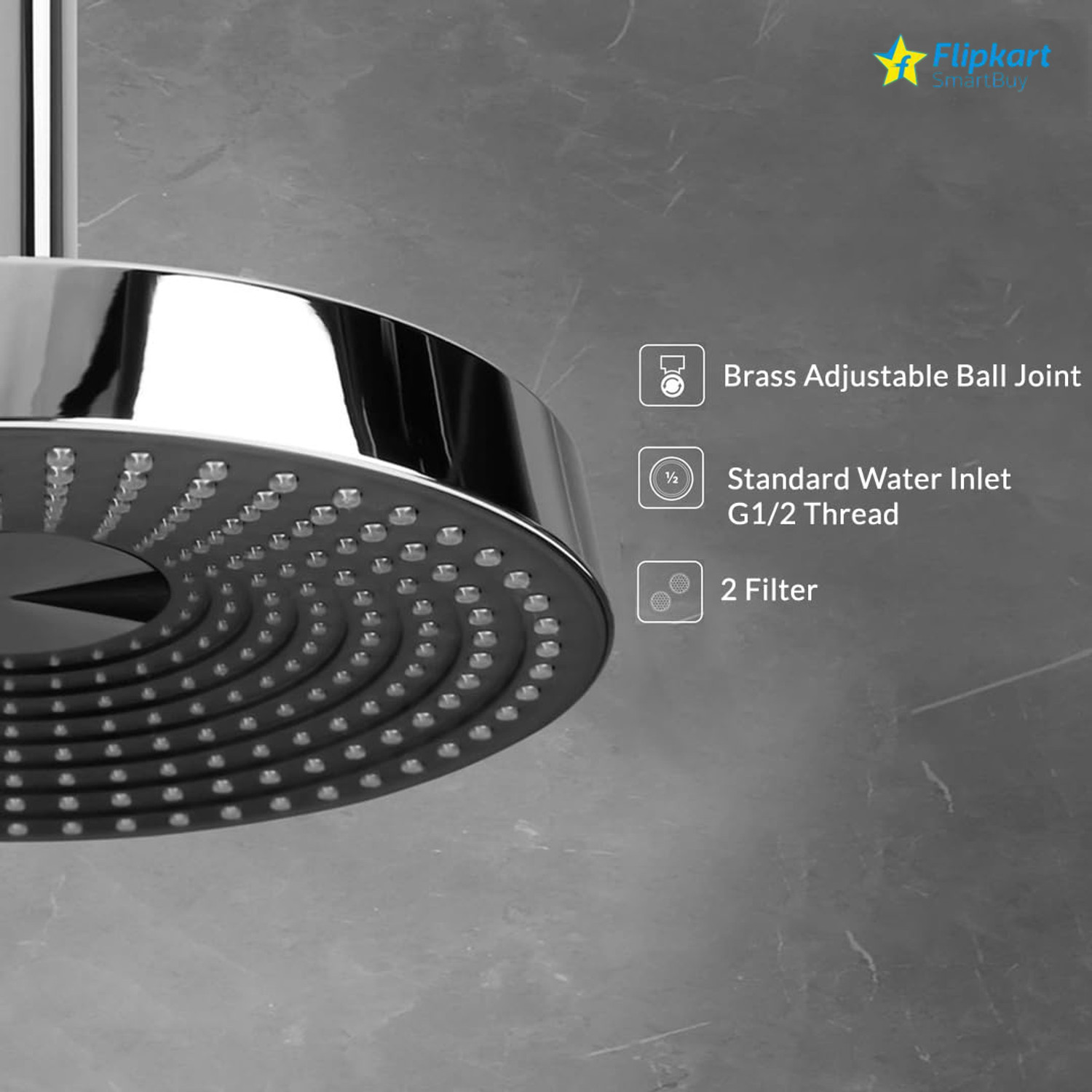 Image of Flipkart SmartBuy 8 Inch ABS Step Overhead Shower /Shower Head With 9 inch SS Round Arm (Pack of 1) Shower Head