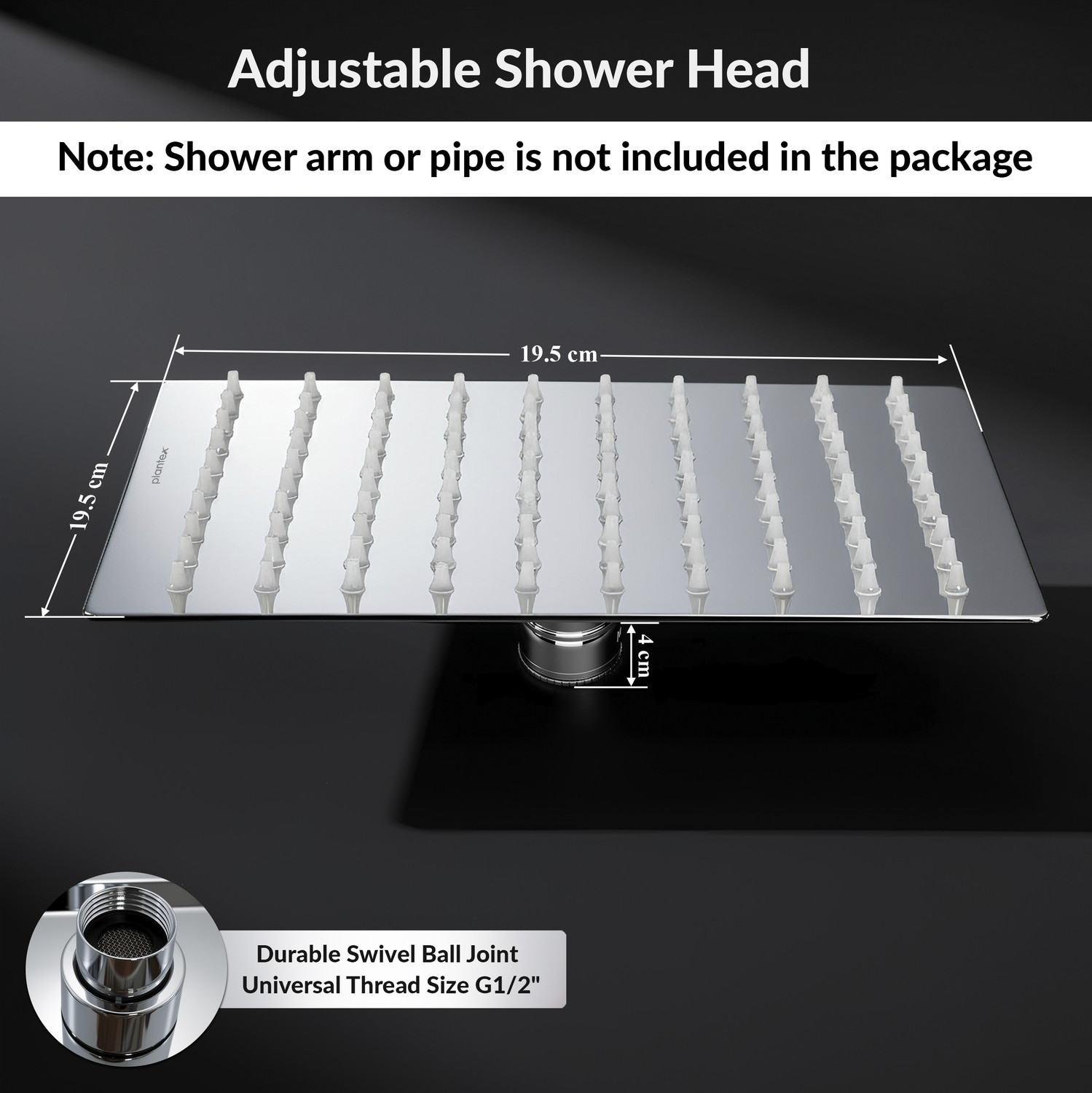 Image of Plantex Stainless Steel Shower Head for Bathroom /Rain Shower Head /Shower-(8x8 In) Fixed Mount