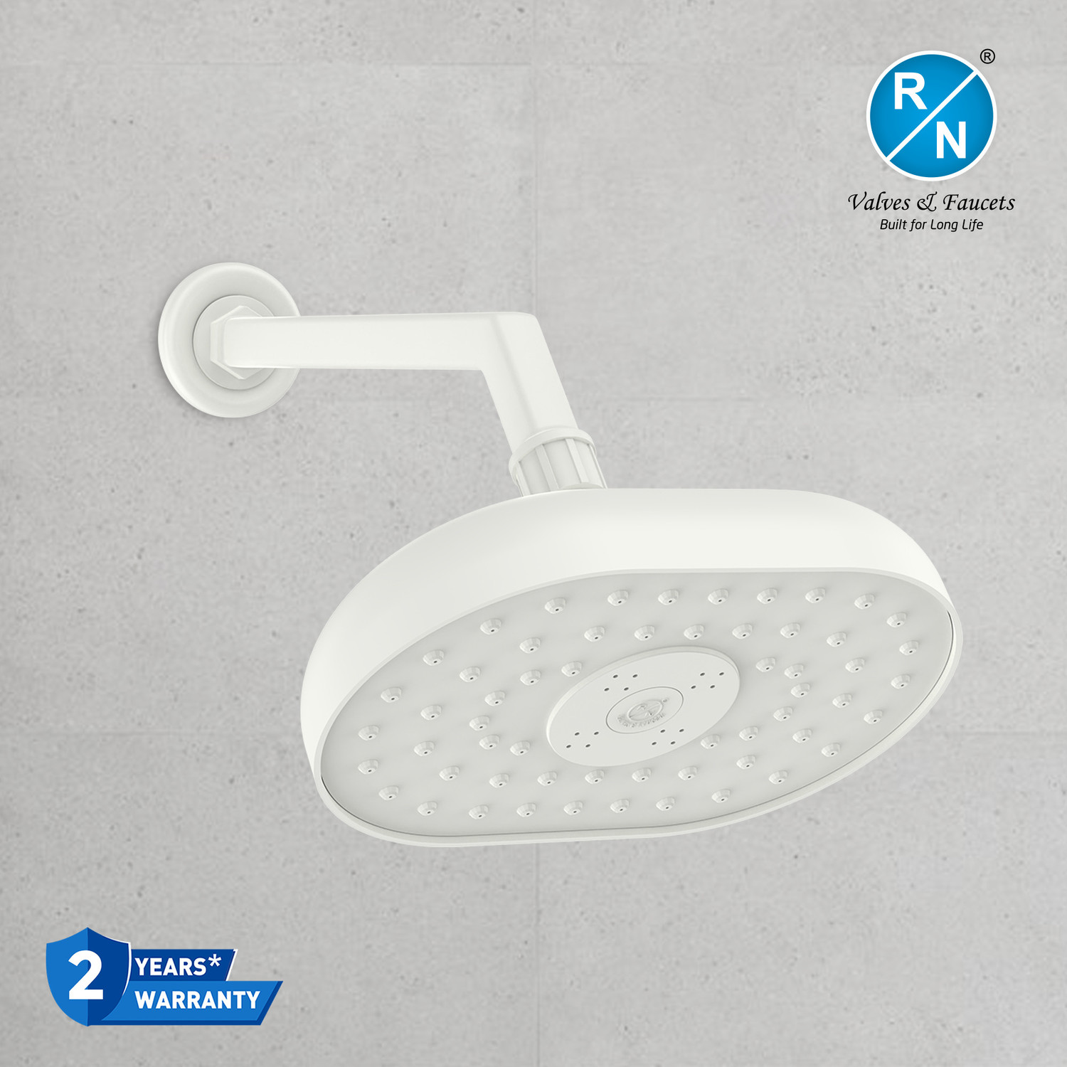 Image of RN PTMT Overhead Shower 8 x 5.5 inch with 12 inch Arm & Flange for Bathroom (White) Shower Head