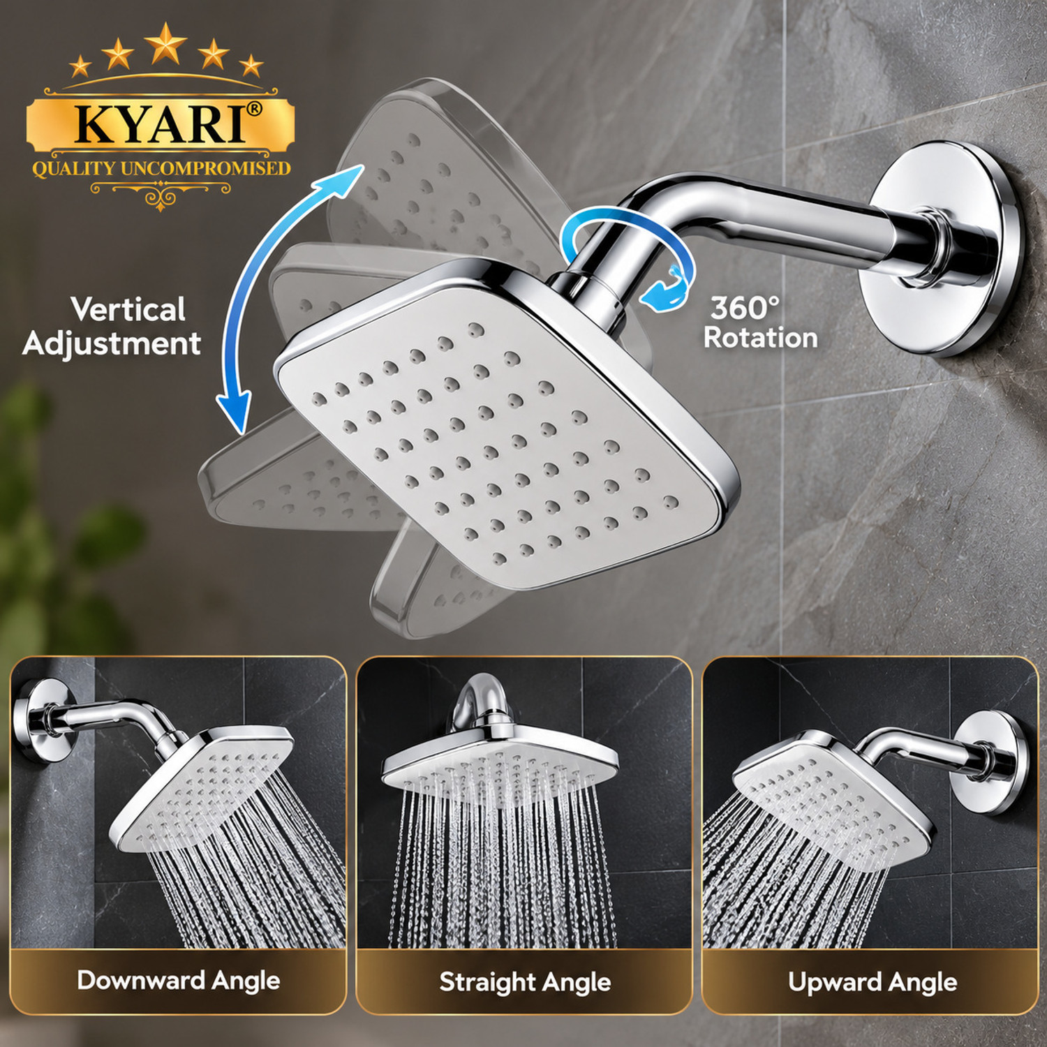 Image of Kyari - 4X4 Galaxy High Pressure Shower With Arm Shower Complete Set Fixed Mount
