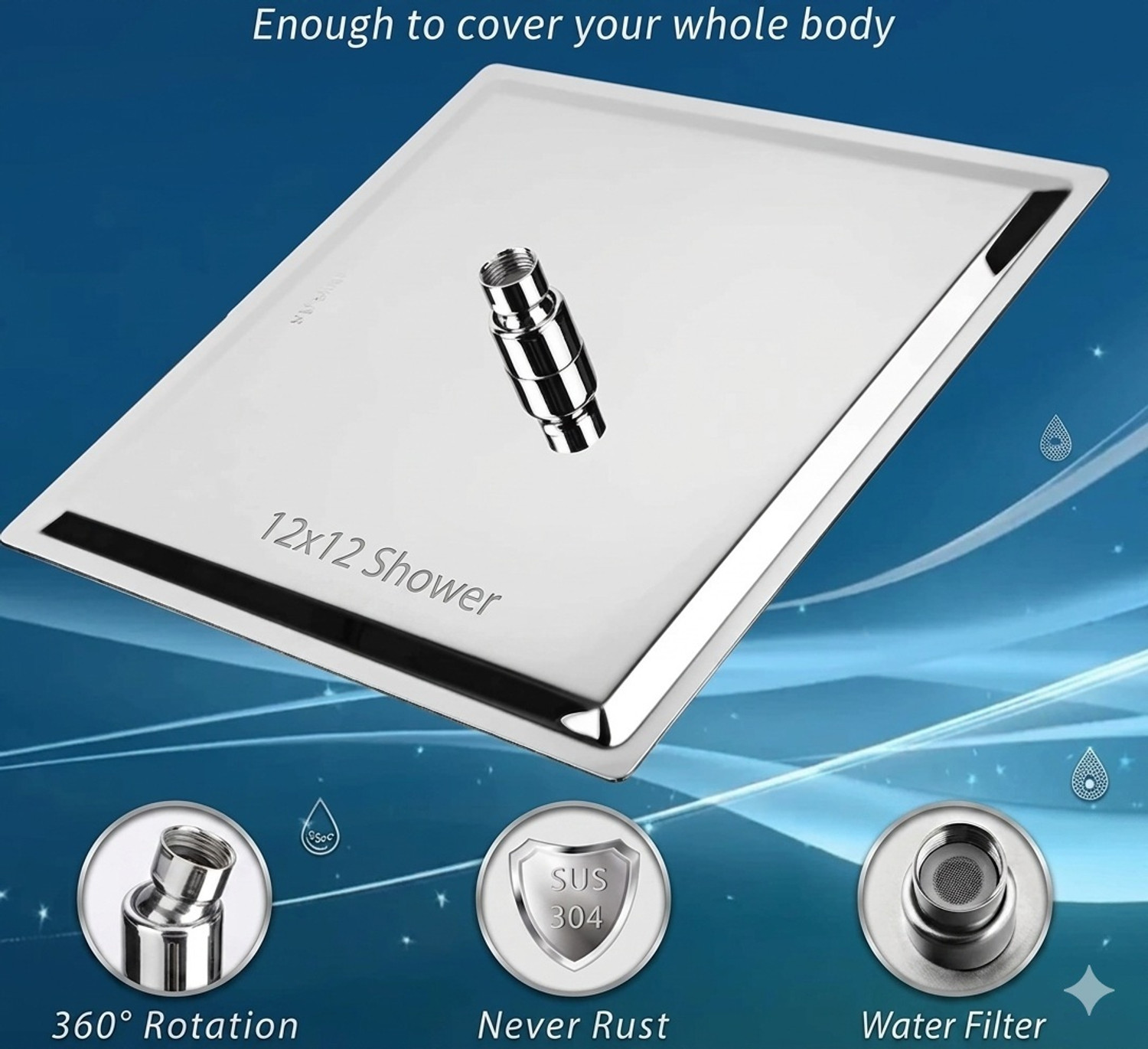 Image of Ramya 12x12 Premium Quality SS Ultra Slim Square Rain Shower Head Without Arm Shower Head