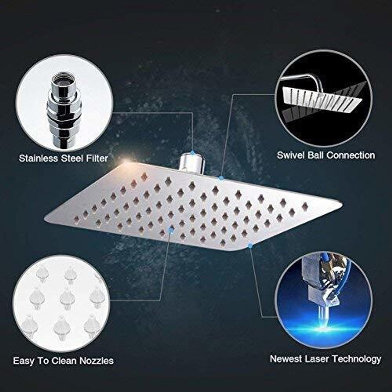 Image of iSTAR 4 inchx 4 inch Premium Quality SS Ultra Slim Square Rain Shower Head Shower Head