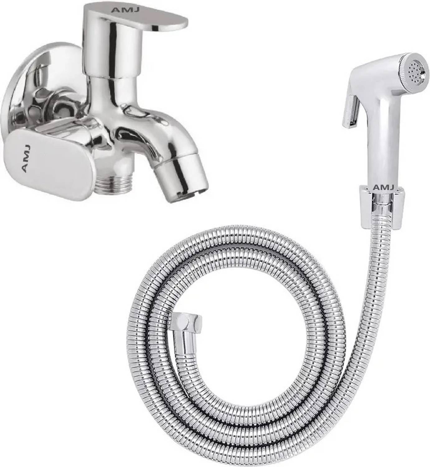 AMJ Bib Cock 2 Way-with Continental HF and 1mtr SS Tube and Wall Hook Shower Head