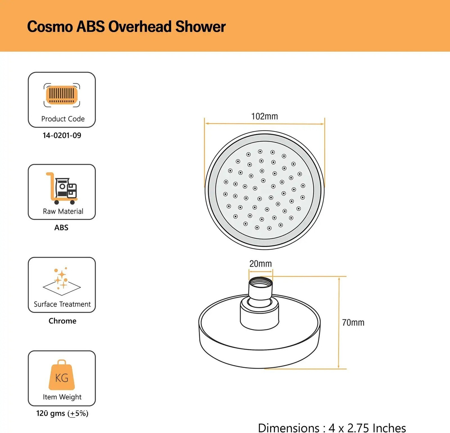 Image of Prestige by Prestige Modern Chrome Rain Shower Head with Wall Mount Shower Head