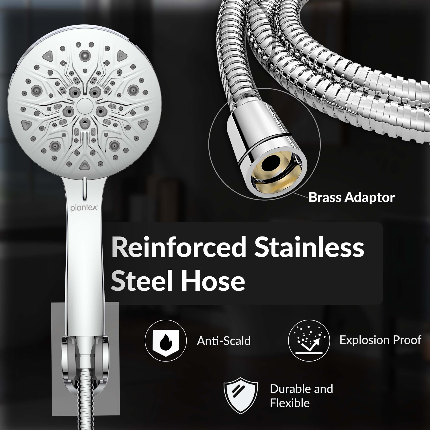 Image of Plantex Hand Shower for Bathroom /5 Inch Round Multi-Function 8 Mode Shower Head Set Shower Head