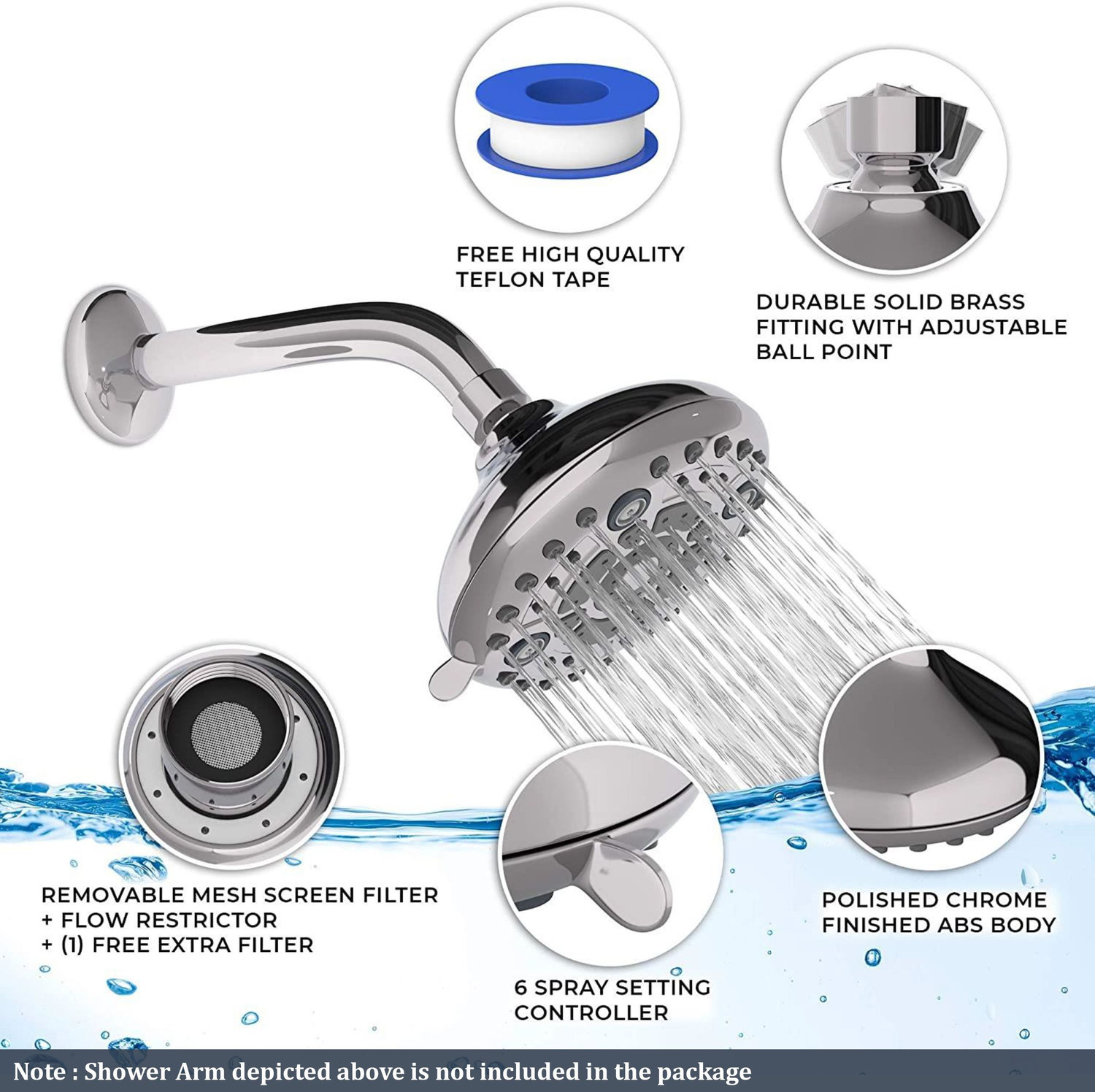 Image of KAMAL Overhead Romano 6 Spray Modes Durable ABS Plastic 122Cm Water Saving Without Arm Fixed Mount