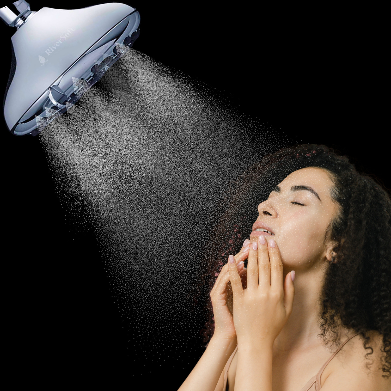 Image of RiverSoft Overhead 5 inch shower with 6 function spray settings without arm (ABS) Shower Head