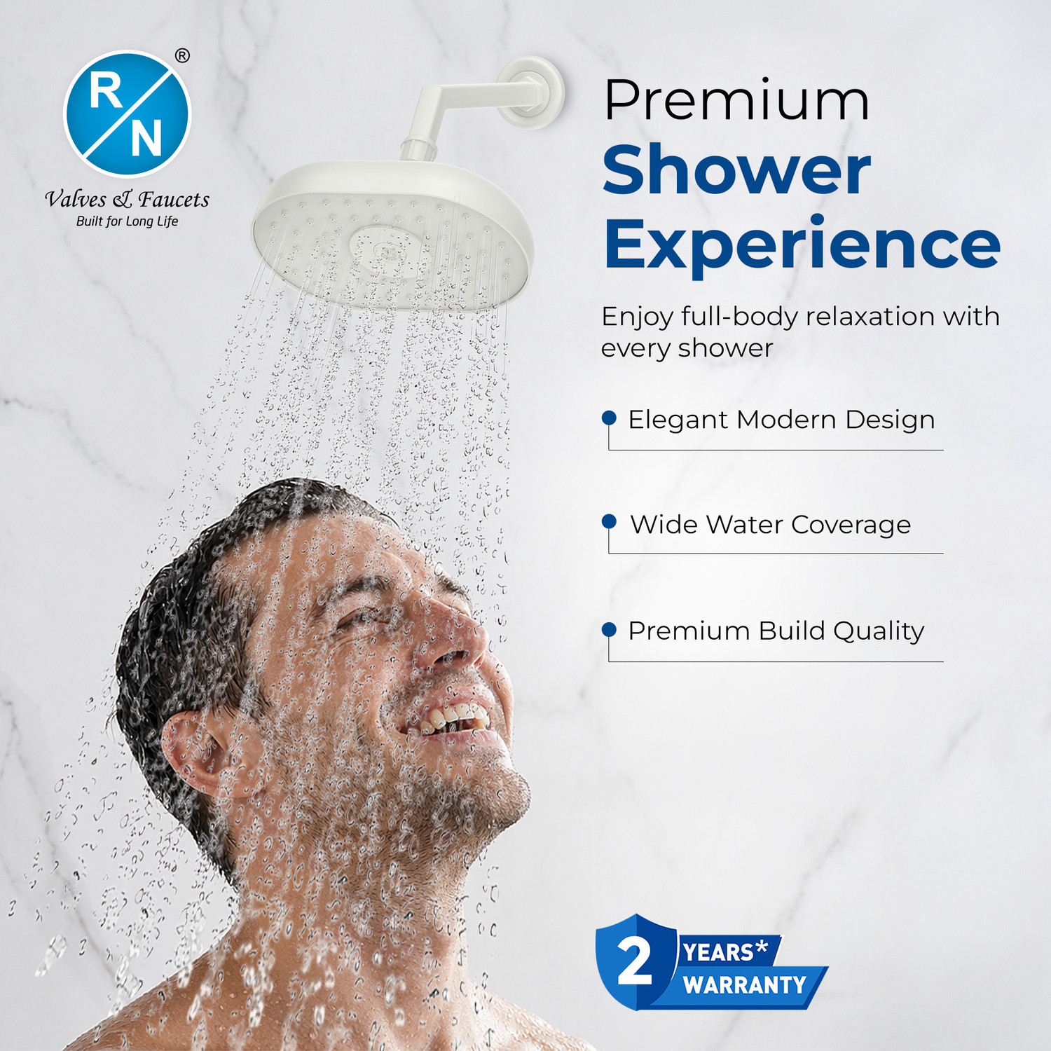 Image of RN PTMT Overhead Shower 8 x 5.5 inch with 12 inch Arm & Flange for Bathroom (White) Shower Head