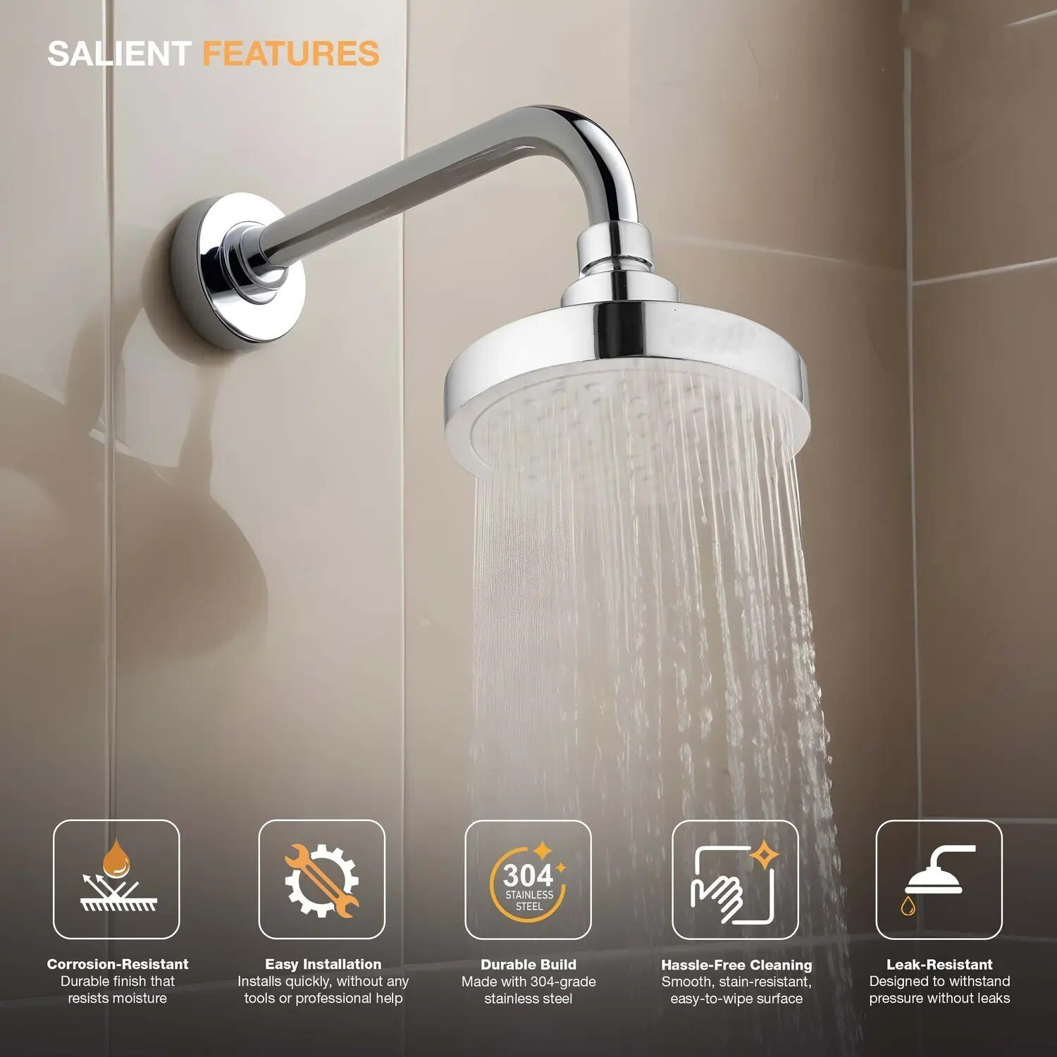 Image of Prestige by Prestige Modern Chrome Rain Shower Head with Wall Mount Shower Head
