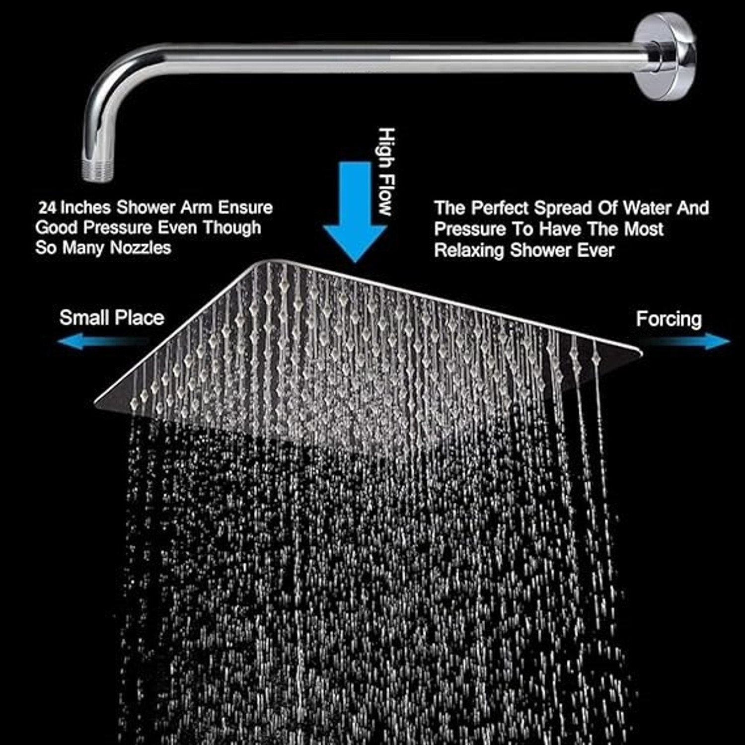 Image of Kyari - 12 X 12 Ultra Slim EXTRA HEAVY Shower Complete set with 24inch Shower Arm S640 Shower Head