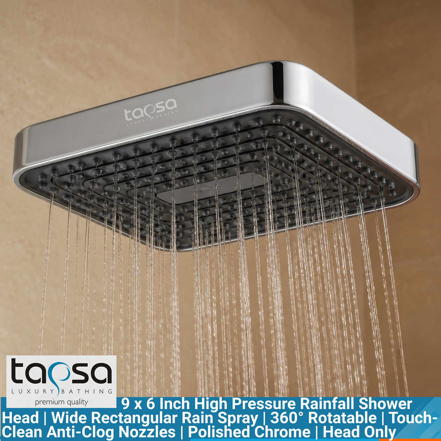 Image of Tapsa Wide Rain Series Luxury 6 inchX9 inch ABS 3D Shower /Shower Head Without Arm (Pack of 1) Shower Head