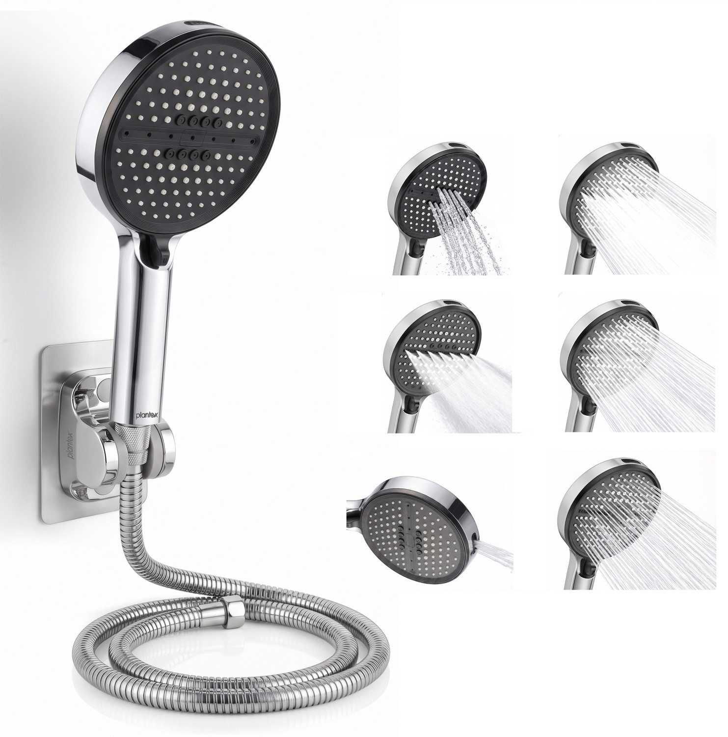 Image of Plantex Hand Shower Combo /ABS 6 Mode Handheld Shower with Hose Pipe & Shower Holder Handheld