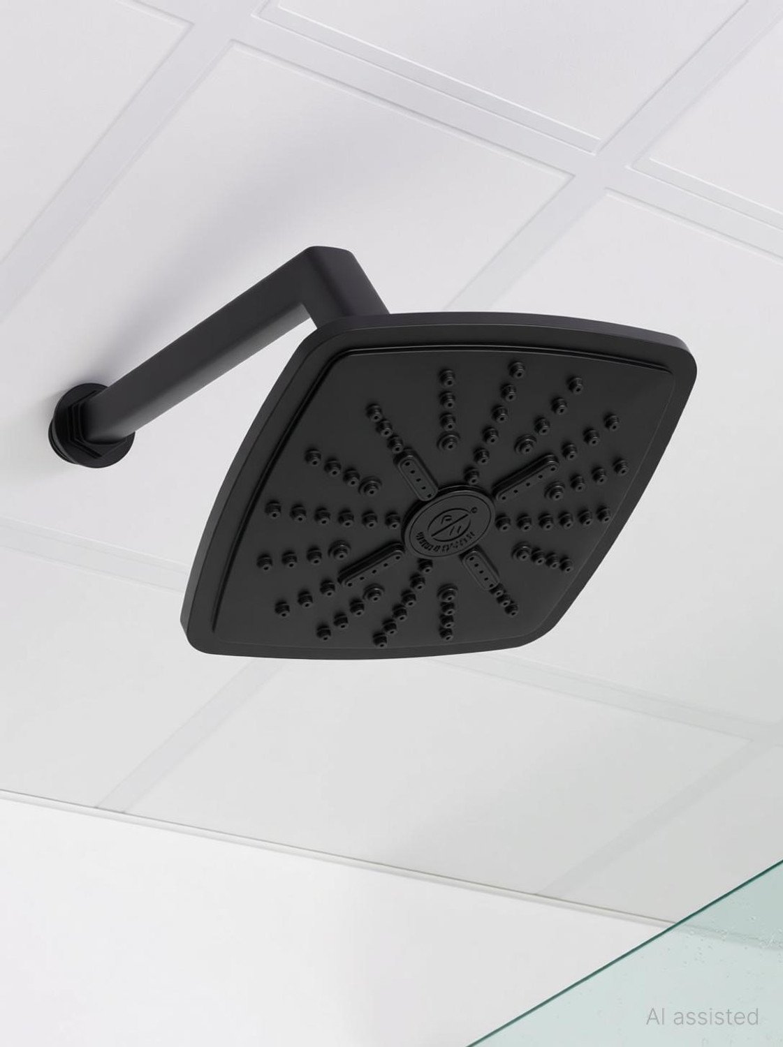 Image of R. N. PTMT Superior Plastic Overhead Shower with 12 inch Arm (Black) | RainFall Shower Head