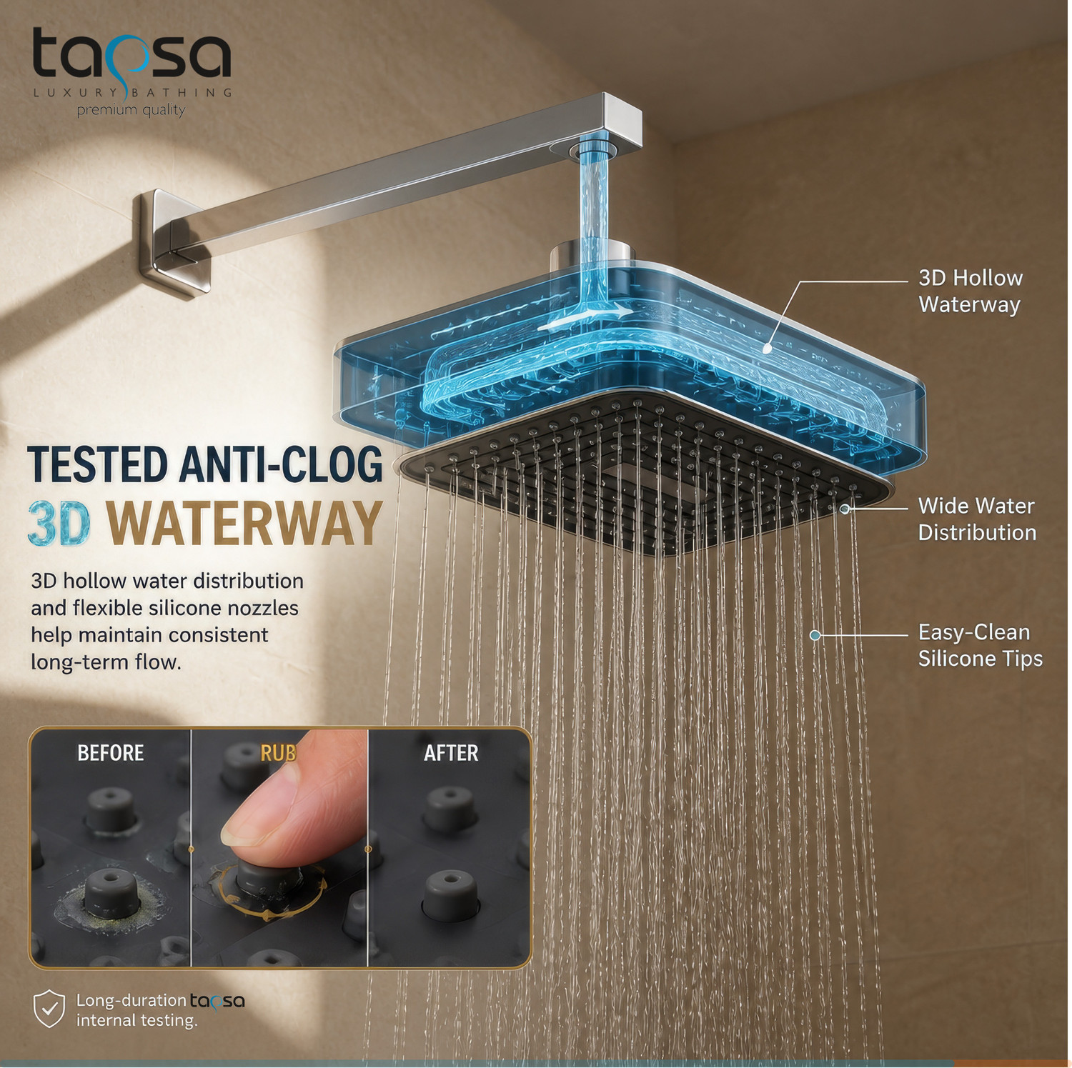 Image of Tapsa Wide Rain Series Luxury 6 inchX9 inch ABS 3D Shower /Shower Head Without Arm (Pack of 1) Shower Head