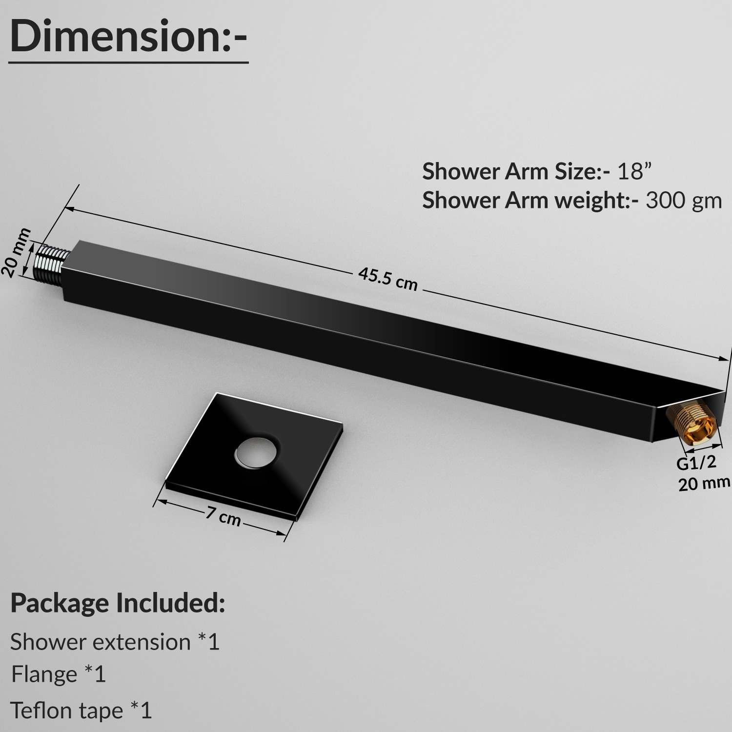 Image of Plantex Stainless Steel Shower Pipe /18-Inch Shower Arm for Overhead Shower /-Inch Thread Shower Head