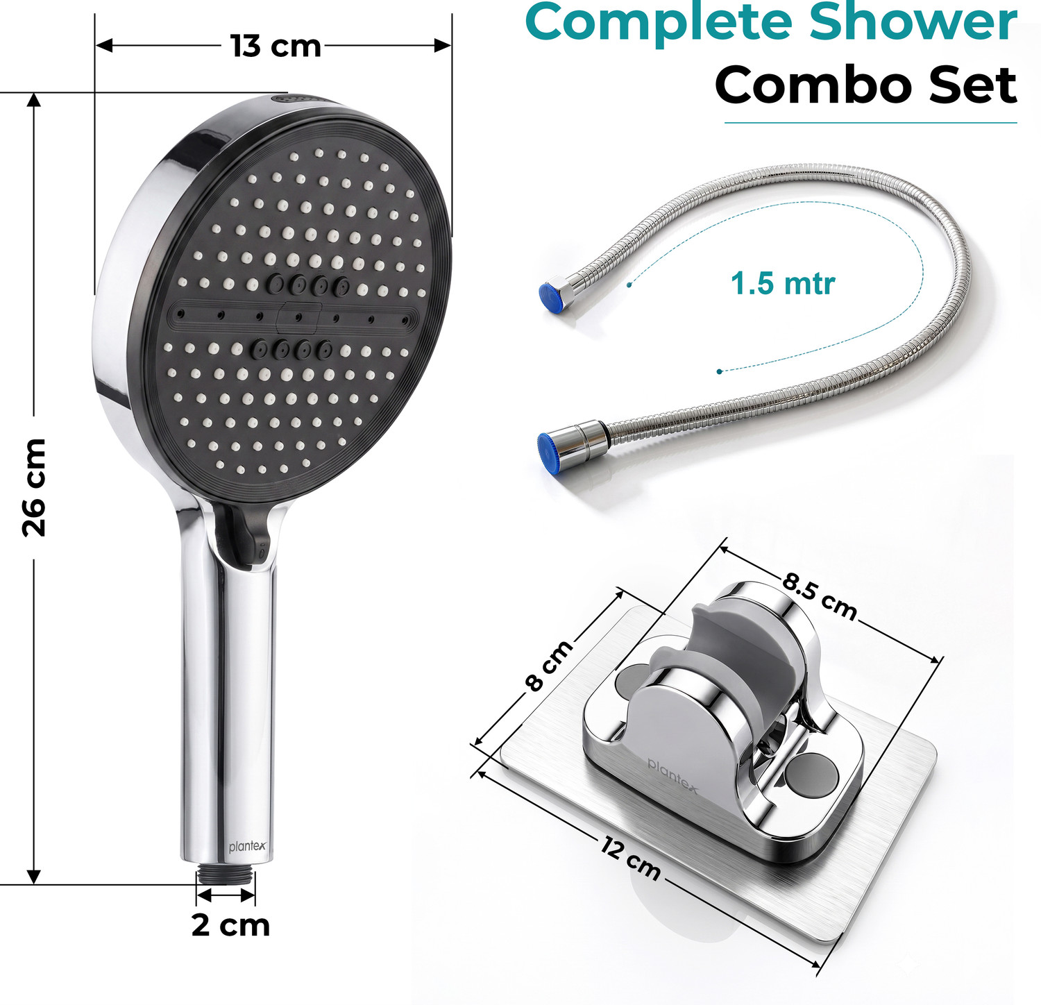 Image of Plantex Hand Shower Combo /ABS 6 Mode Handheld Shower with Hose Pipe & Shower Holder Handheld