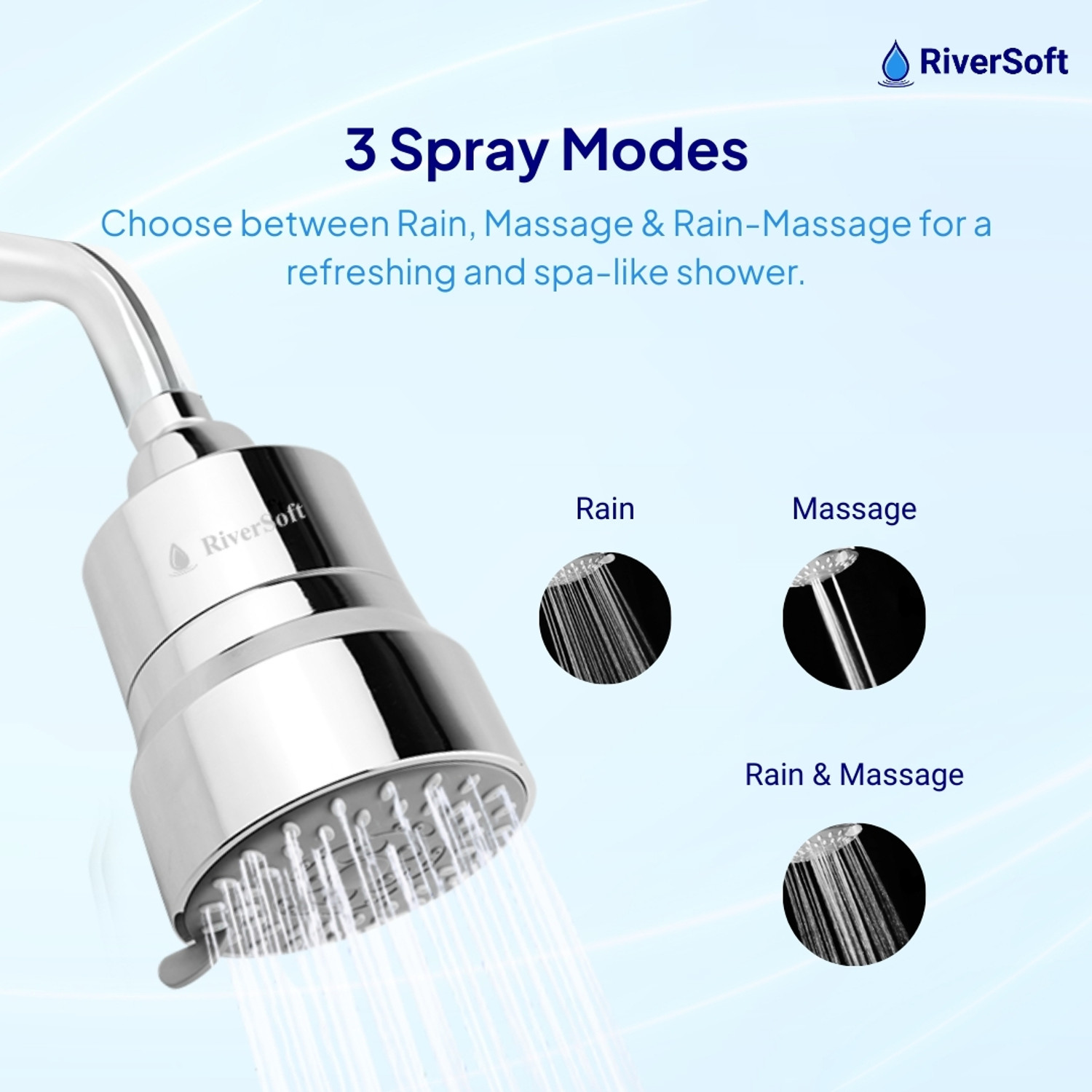 Image of RiverSoft DIVA-03 Shower Filter|Hard Water Filter, 3 flow Modes, Bathroom Softener Shower Head