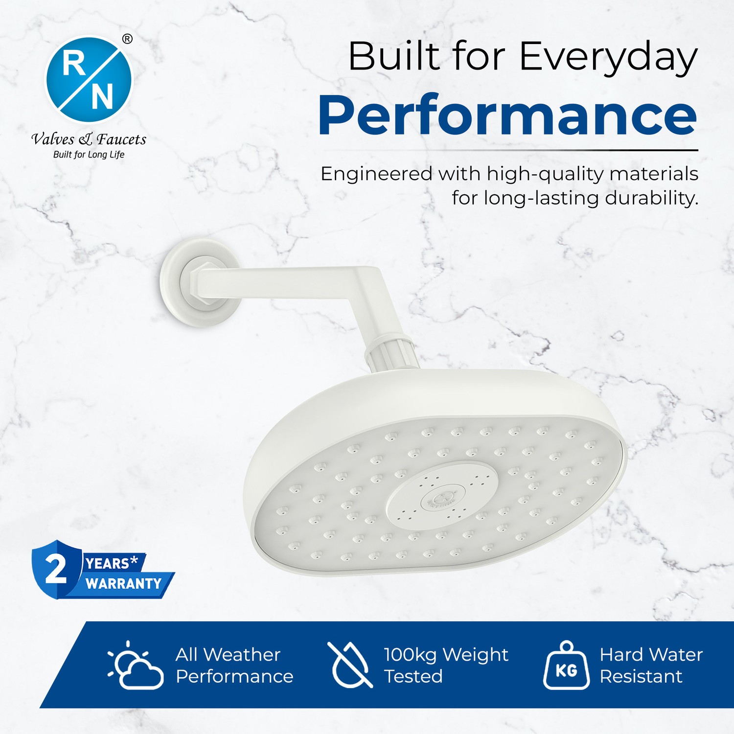 Image of RN PTMT Overhead Shower 8 x 5.5 inch with 12 inch Arm & Flange for Bathroom (White) Shower Head