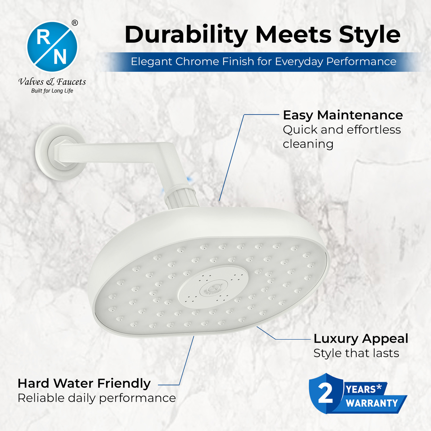 Image of RN PTMT Overhead Shower 8 x 5.5 inch with 12 inch Arm & Flange for Bathroom (White) Shower Head