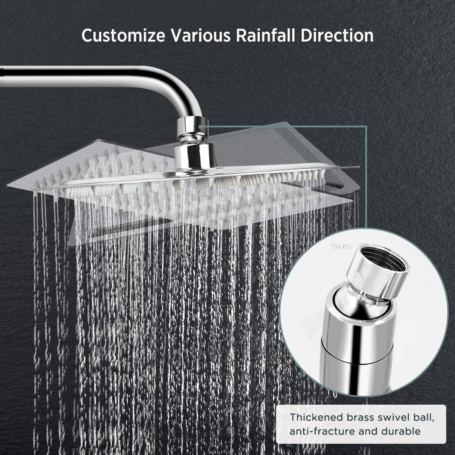 Image of Kyari - 12 X 12 Ultra Slim EXTRA HEAVY Shower Complete set with 24inch Shower Arm S640 Shower Head
