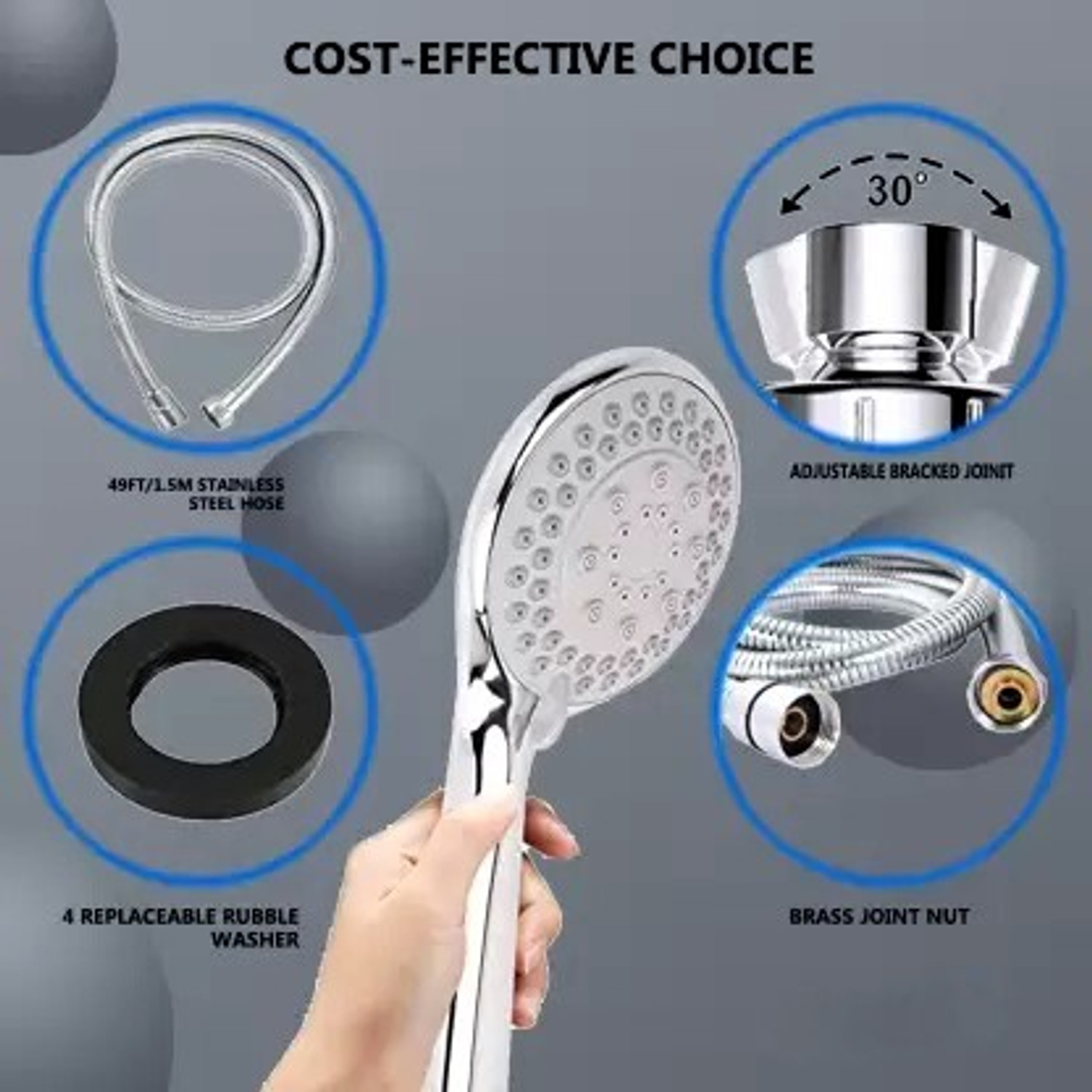 Image of Exootica 5-Function Hand Shower Set with Hose Pipe & Wall Hook, Shower Head