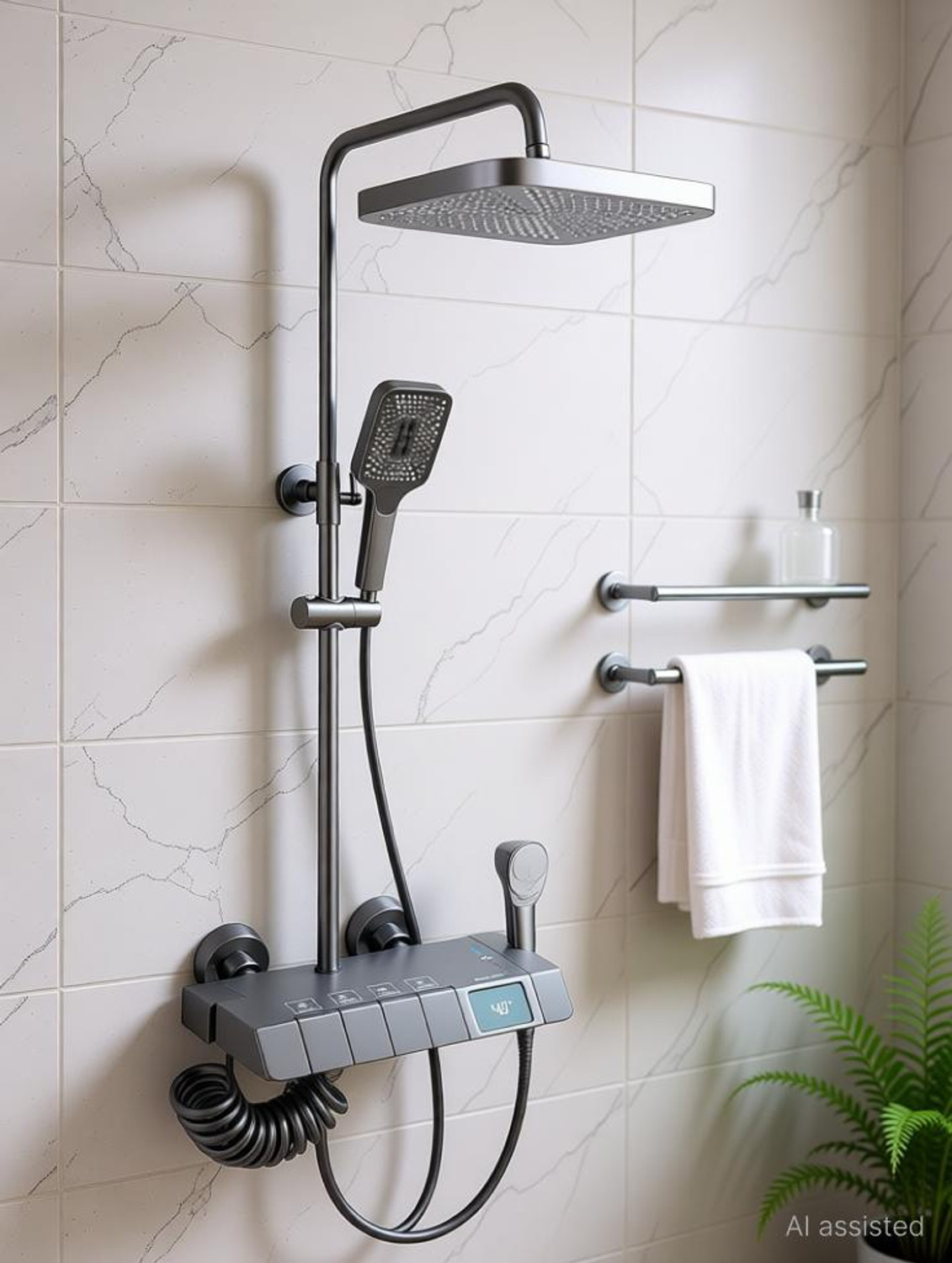 Image of FOURVIEW Luxury 5-Function Digital Shower System Luxury 5-Function Digital Shower System Rainfall Overhead, 3-Mode Hand Shower, Spray Gun & Water Spout