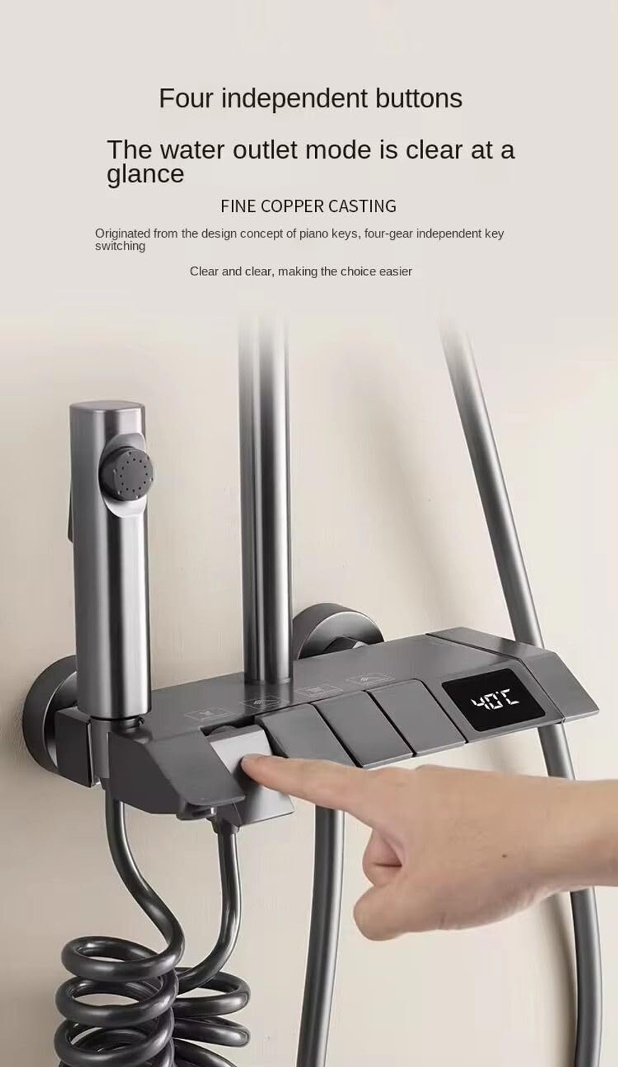 Image of FOURVIEW Luxury 5-Function Digital Shower System Luxury 5-Function Digital Shower System Rainfall Overhead, 3-Mode Hand Shower, Spray Gun & Water Spout